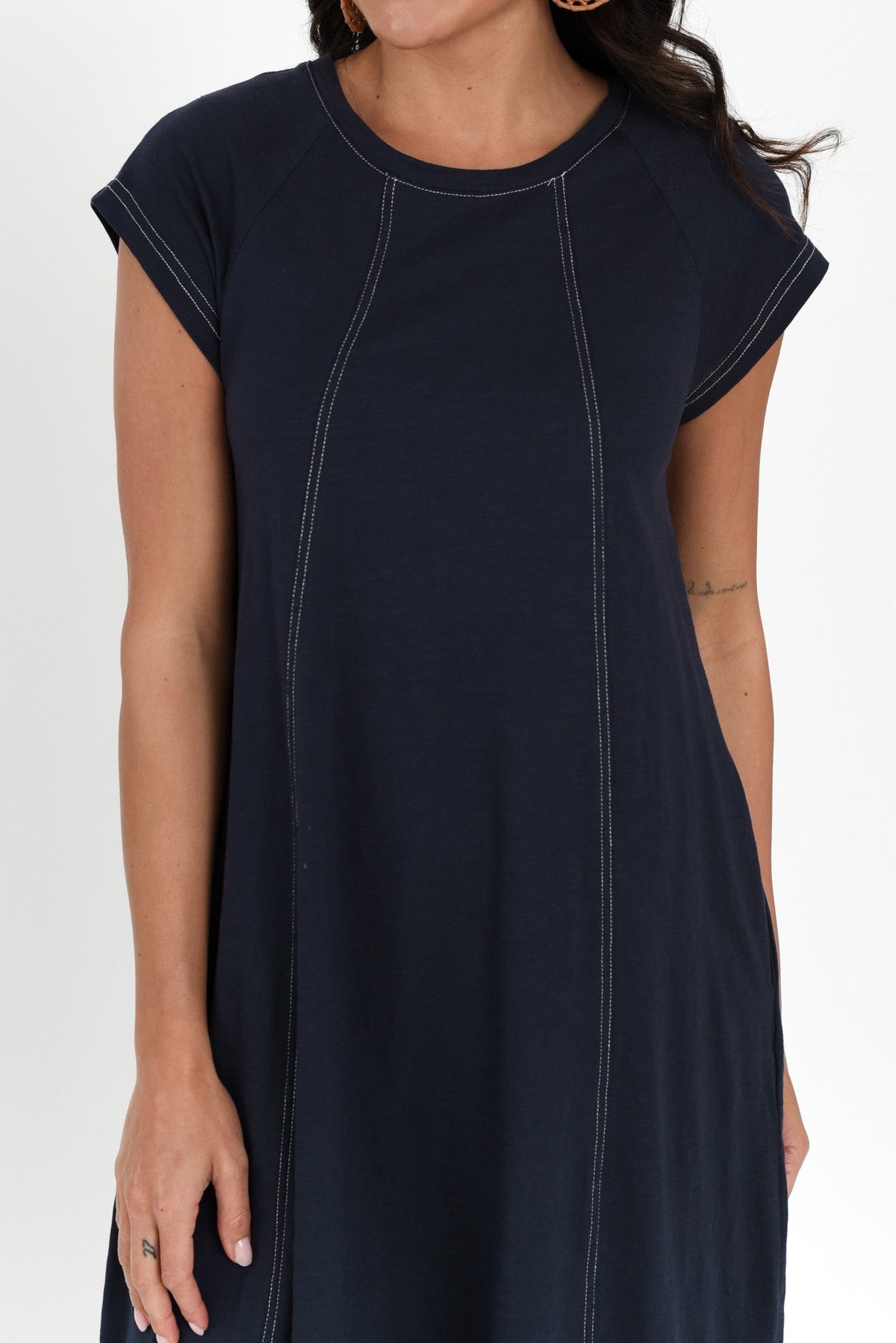 Haisley Navy Contrast Cotton Dress Detail View