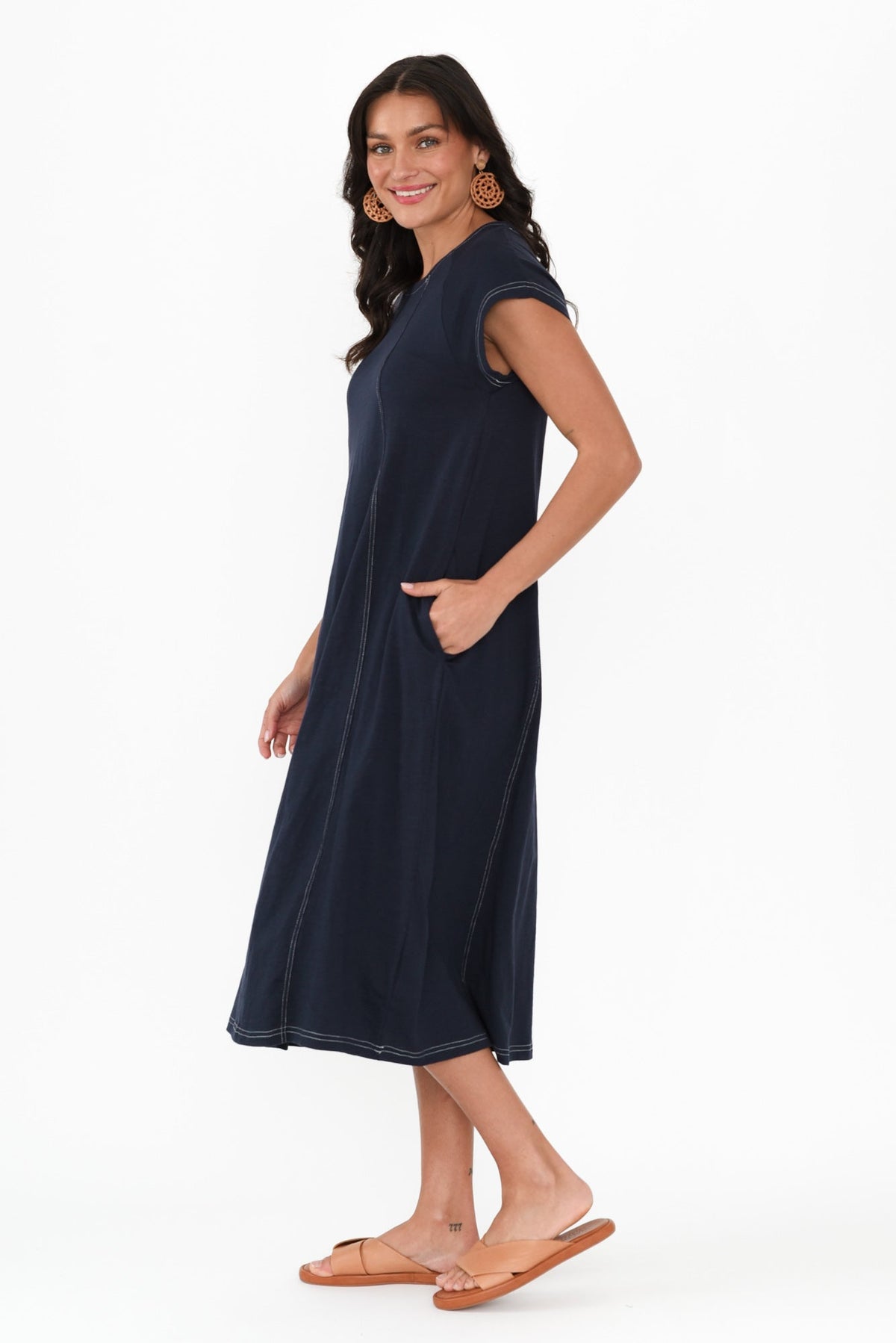 Haisley Navy Contrast Cotton Dress Back View
