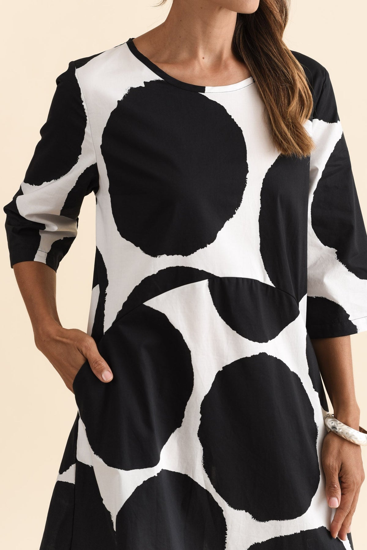 Hannah Black Spot Cotton Dress Detail View