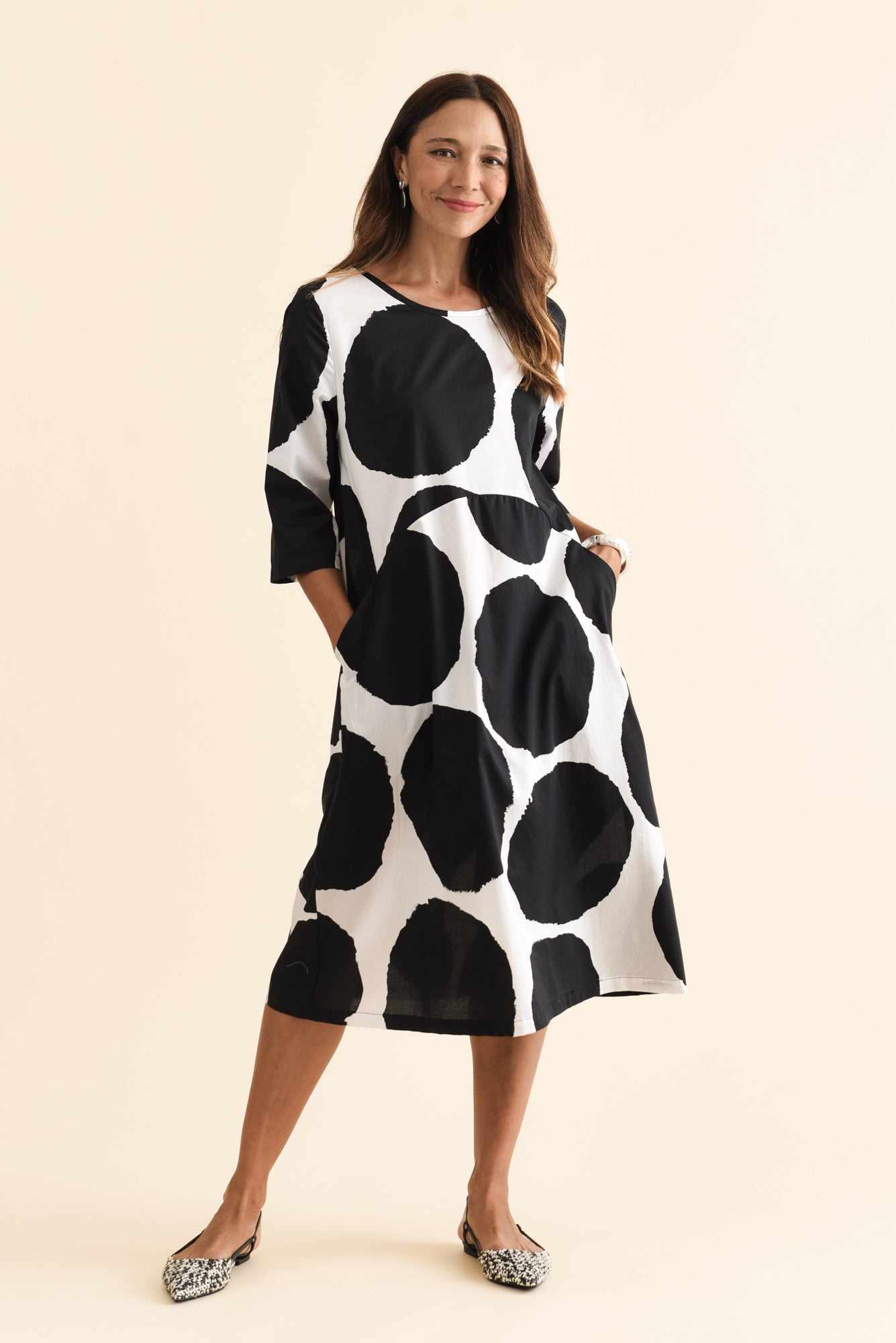 Hannah Black Spot Cotton Dress Front View 2