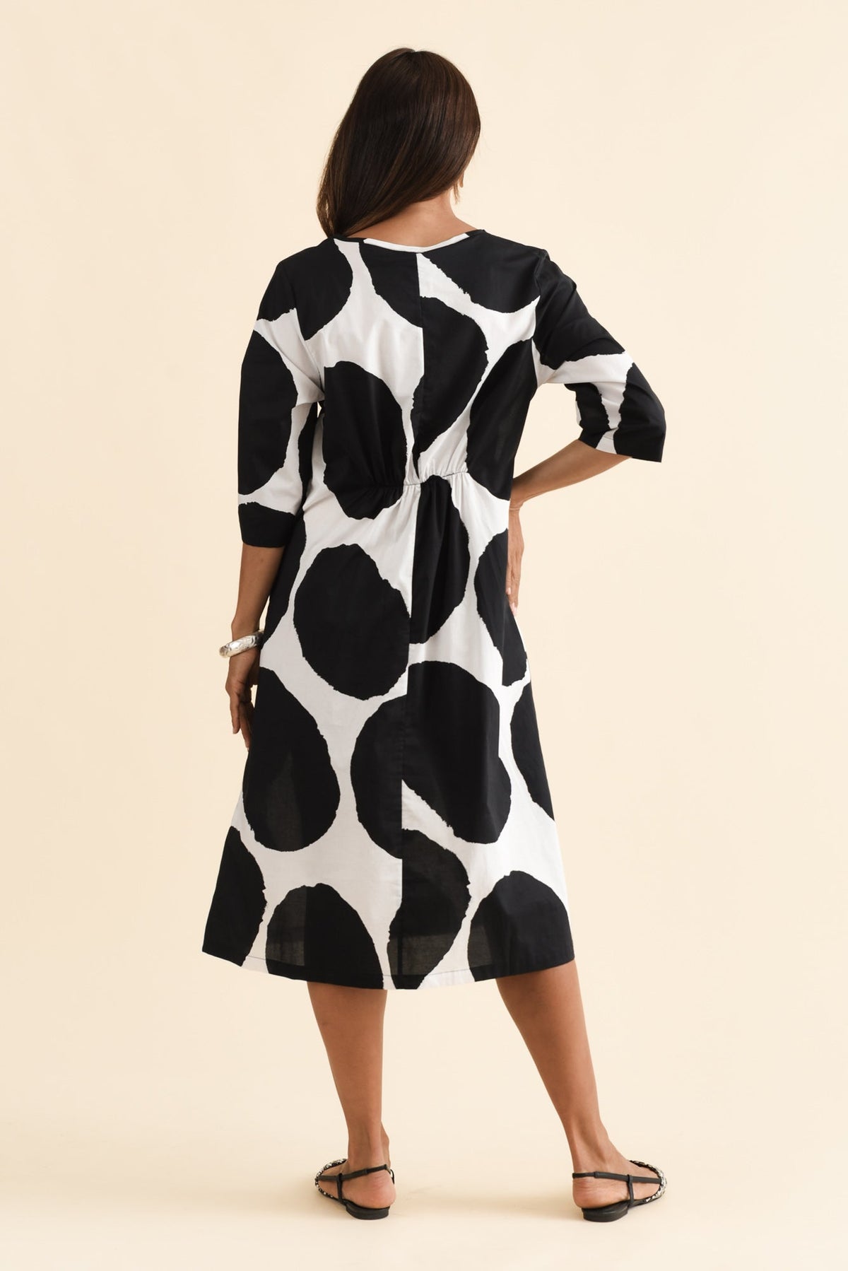 Hannah Black Spot Cotton Dress Side View