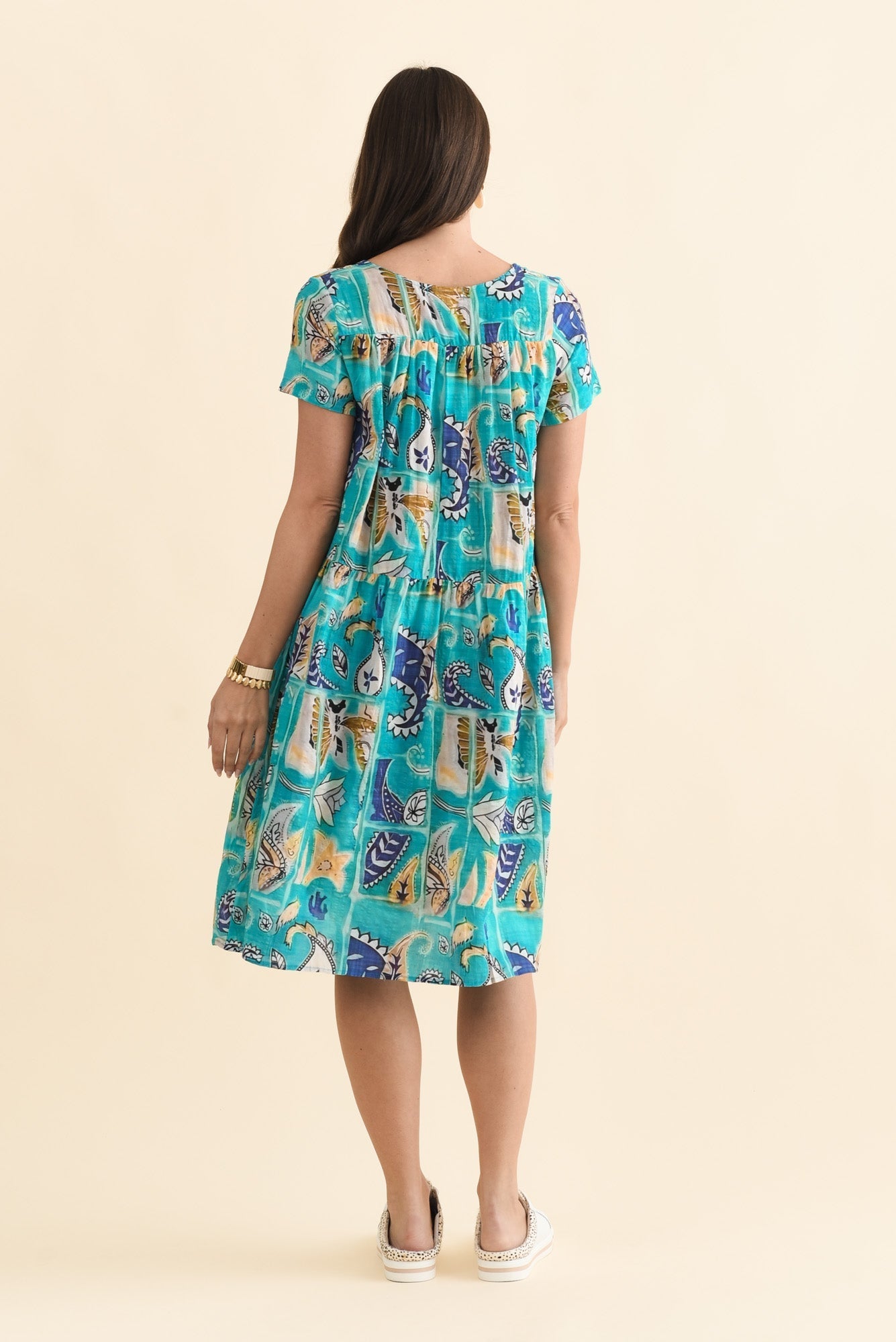 Hanoi Blue Paisley Cotton Blend Dress Side View
