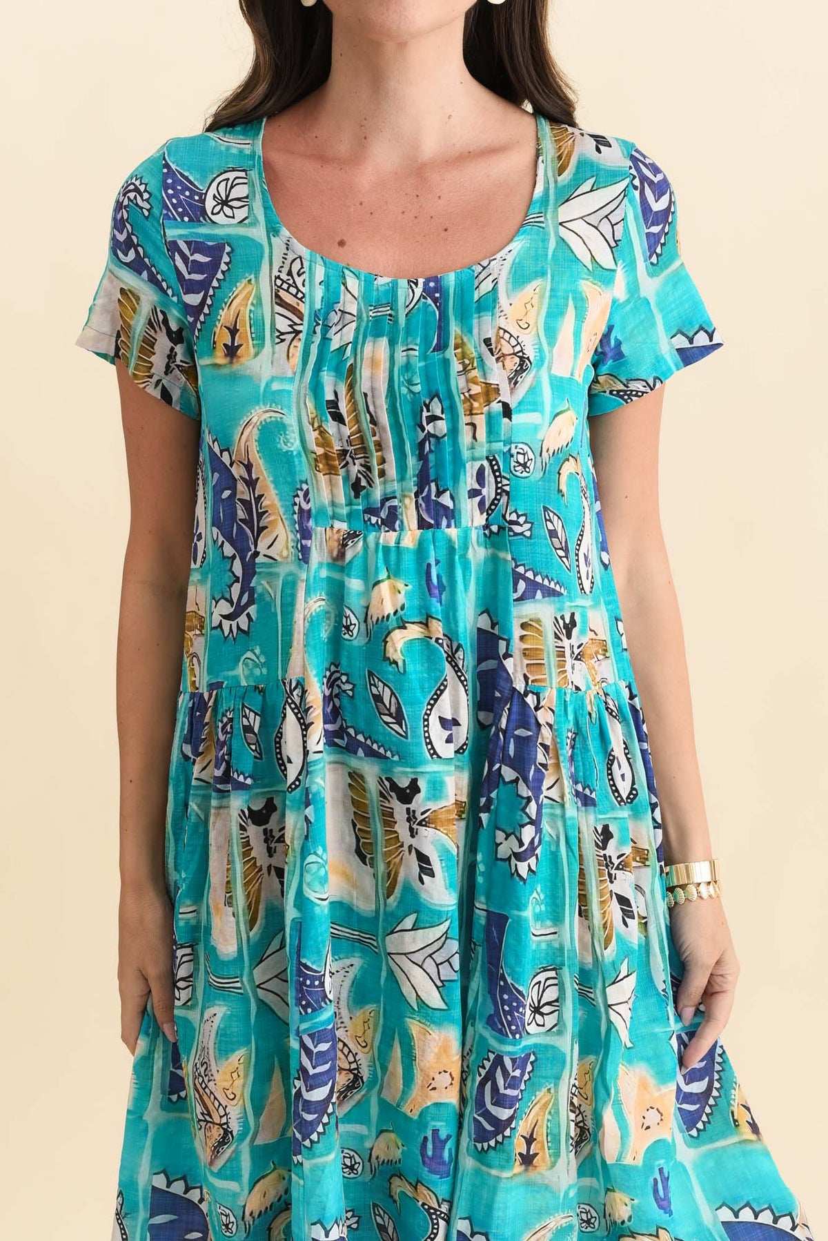 Hanoi Blue Paisley Cotton Blend Dress Detail View