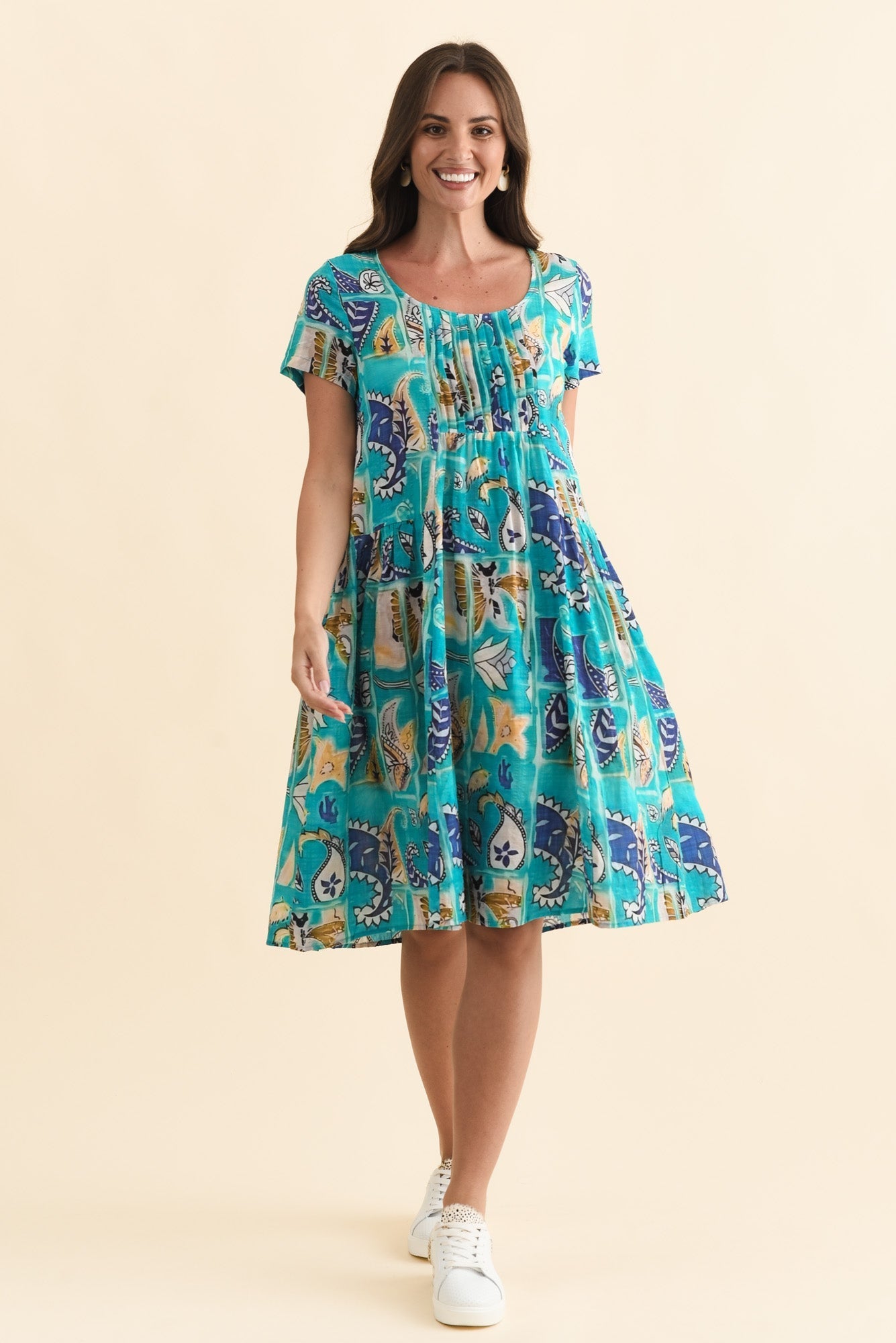 Hanoi Blue Paisley Cotton Blend Dress Front View 2