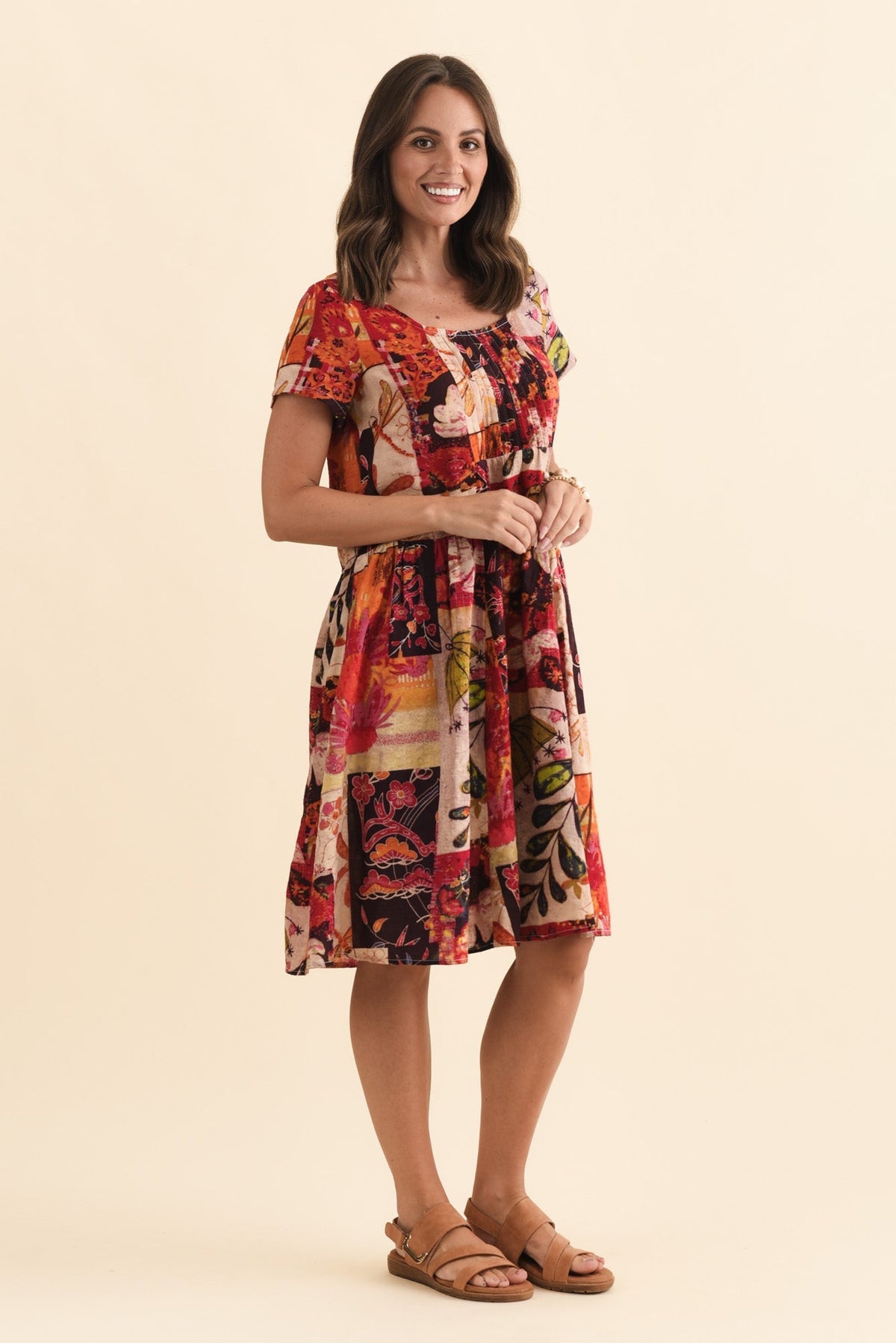 Hanoi Red Mosaic Cotton Blend Dress Back View