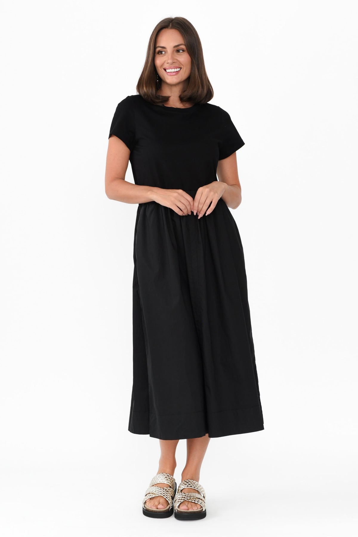 Harlyn Black Splice Tee Dress Full Length View