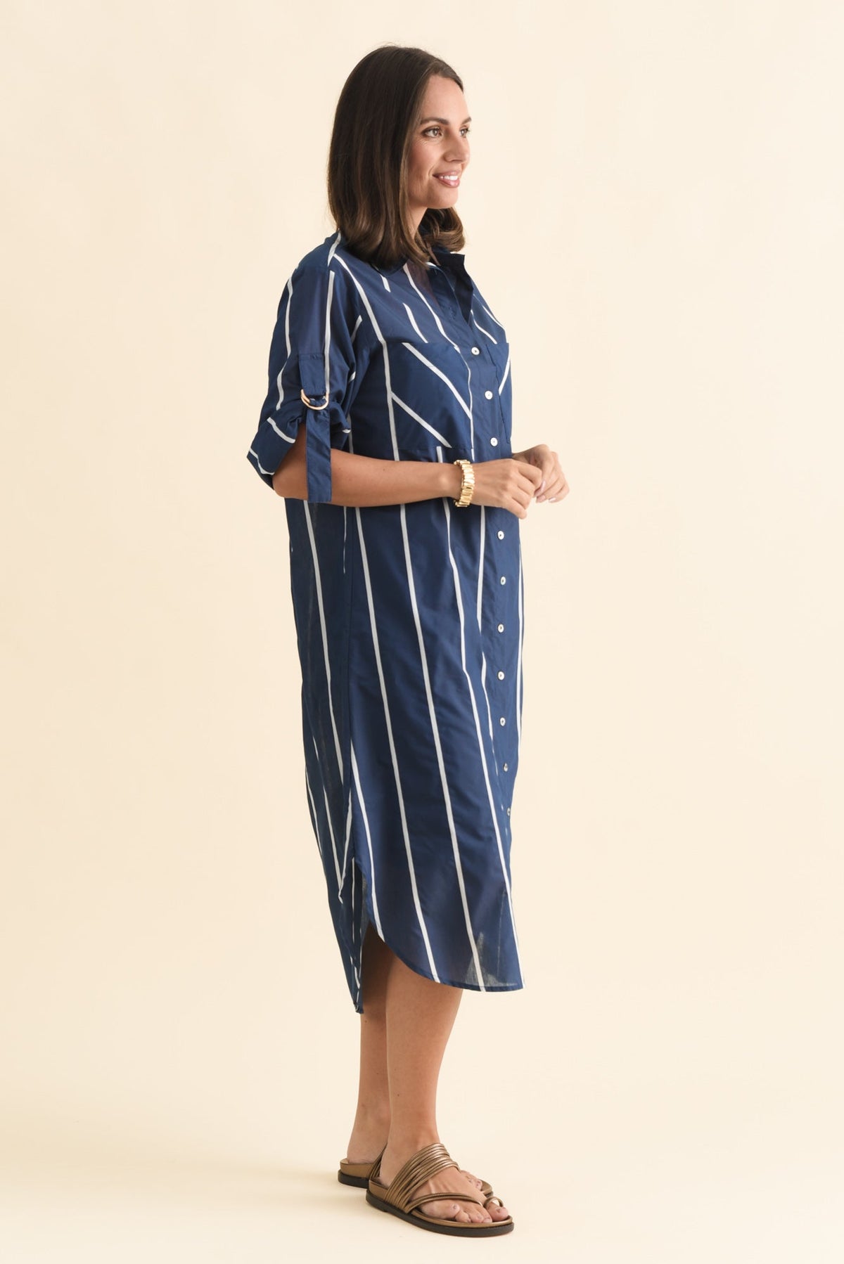Hayman Navy Stripe Shirt Dress Back View