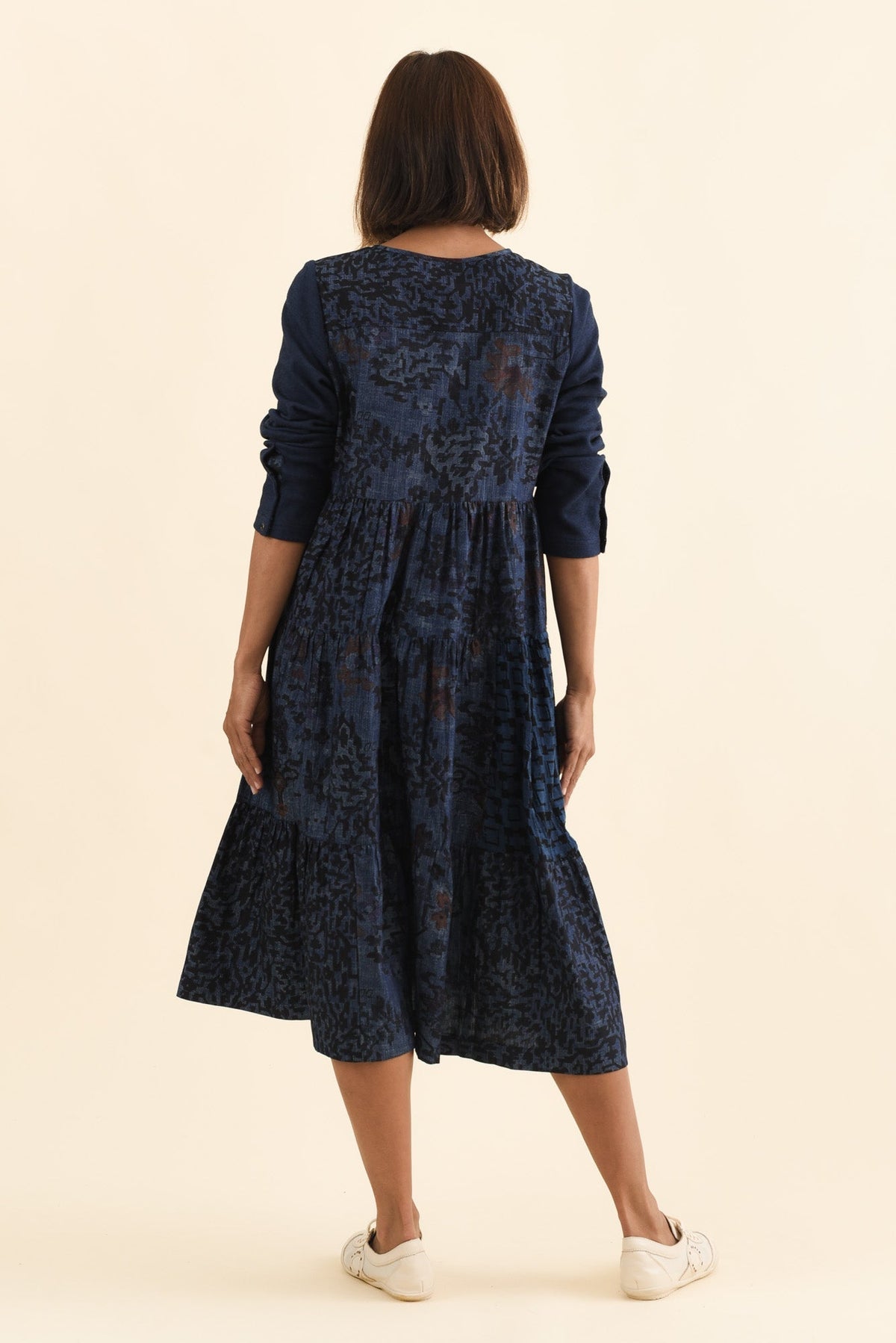 Horai Navy Patchwork Cotton Dress Side View