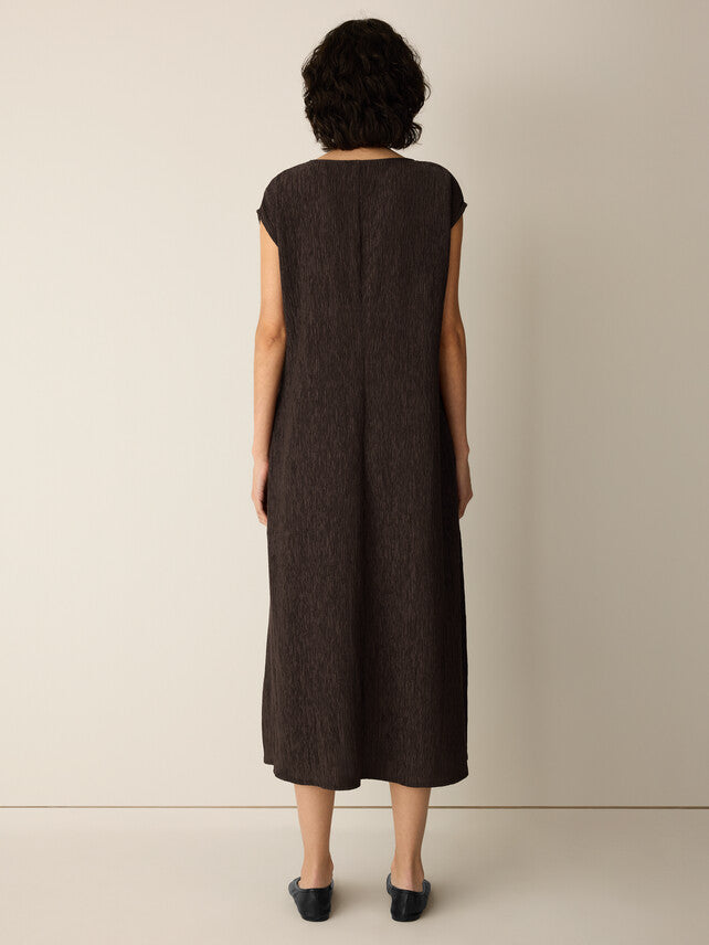 Elara | Pleated V-Neck Midi Dress Chocolate Brown