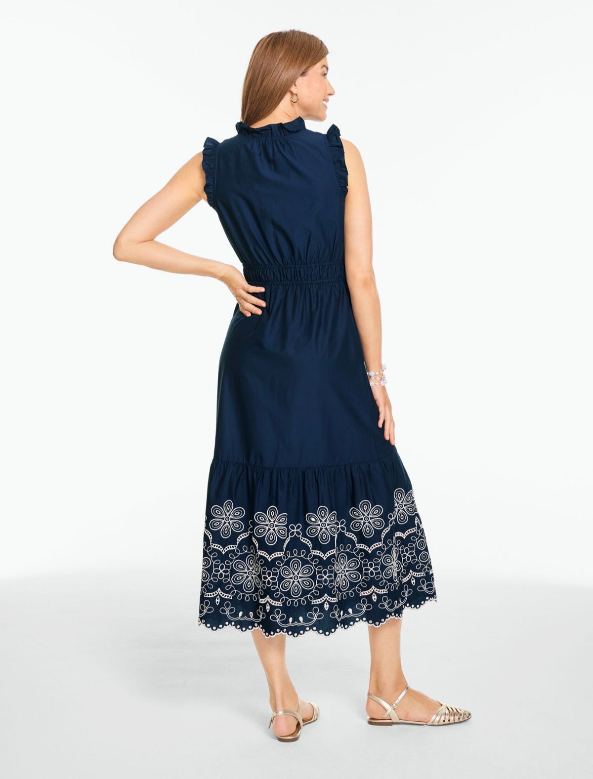 Amelie | Embroidered Navy Midi Dress