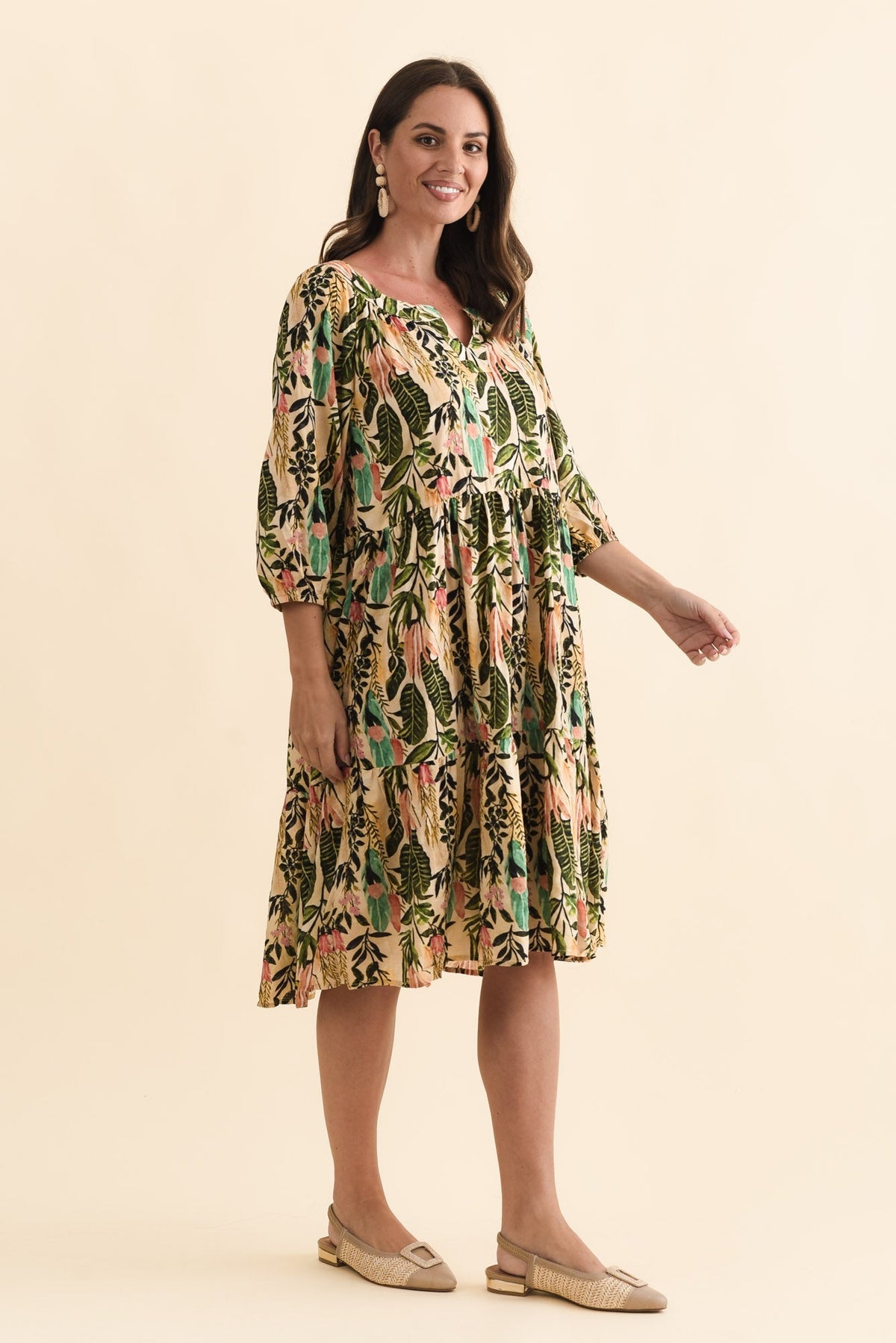 Irene Green Leaf Cotton Blend Dress Back View