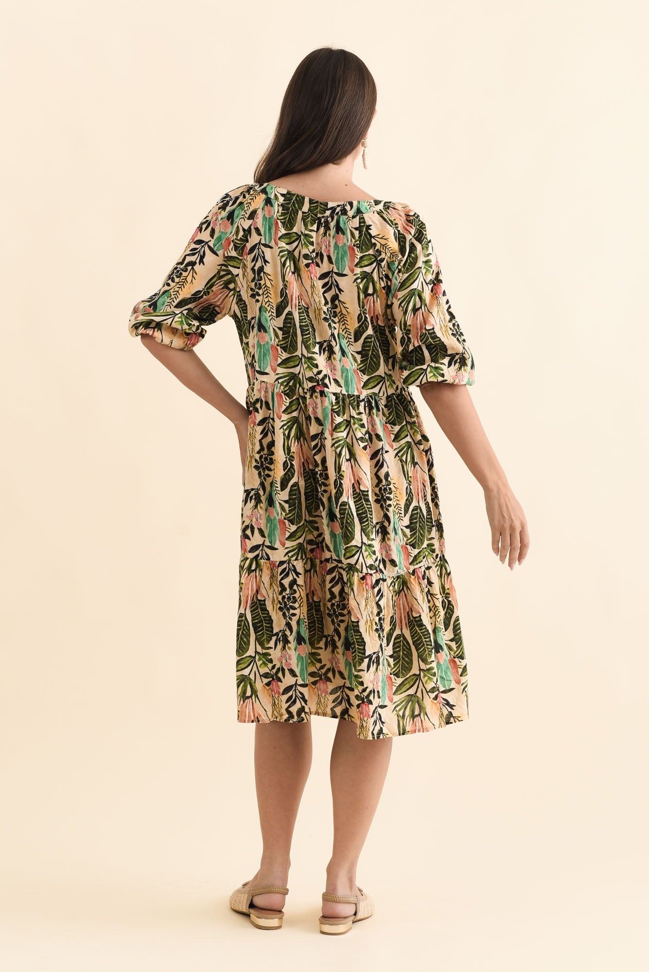 Irene Green Leaf Cotton Blend Dress Side View