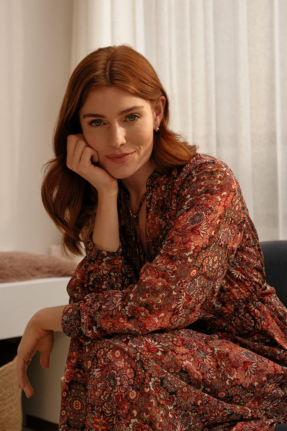 Floral Paisley Semi Sheer Midi Dress Side View
