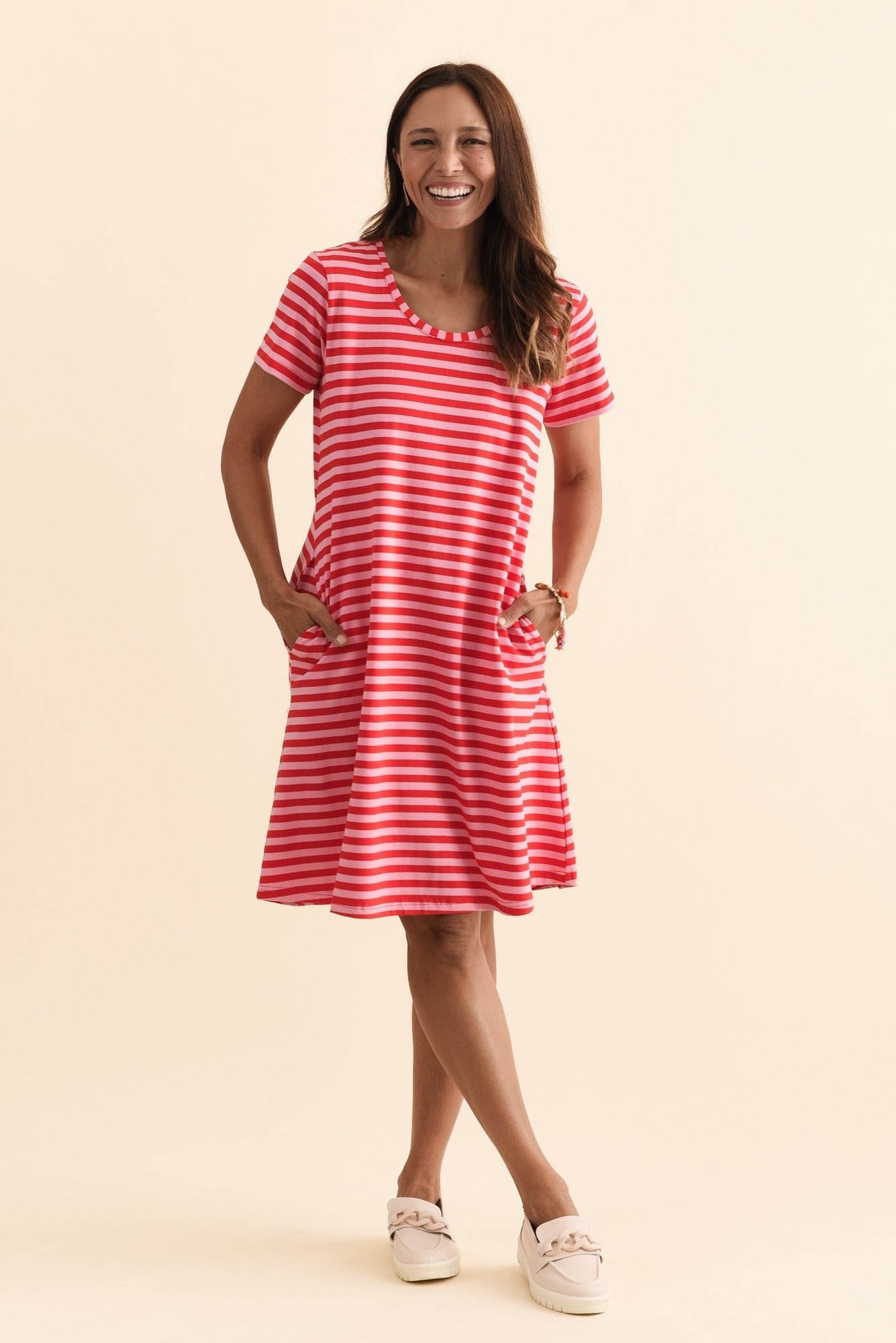 Izzy Red Stripe Cotton Tee Dress Back View