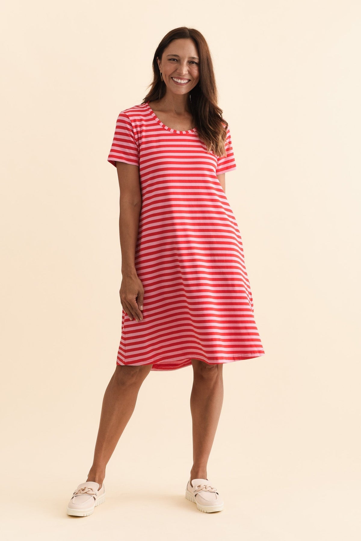 Izzy Red Stripe Cotton Tee Dress Back View 2