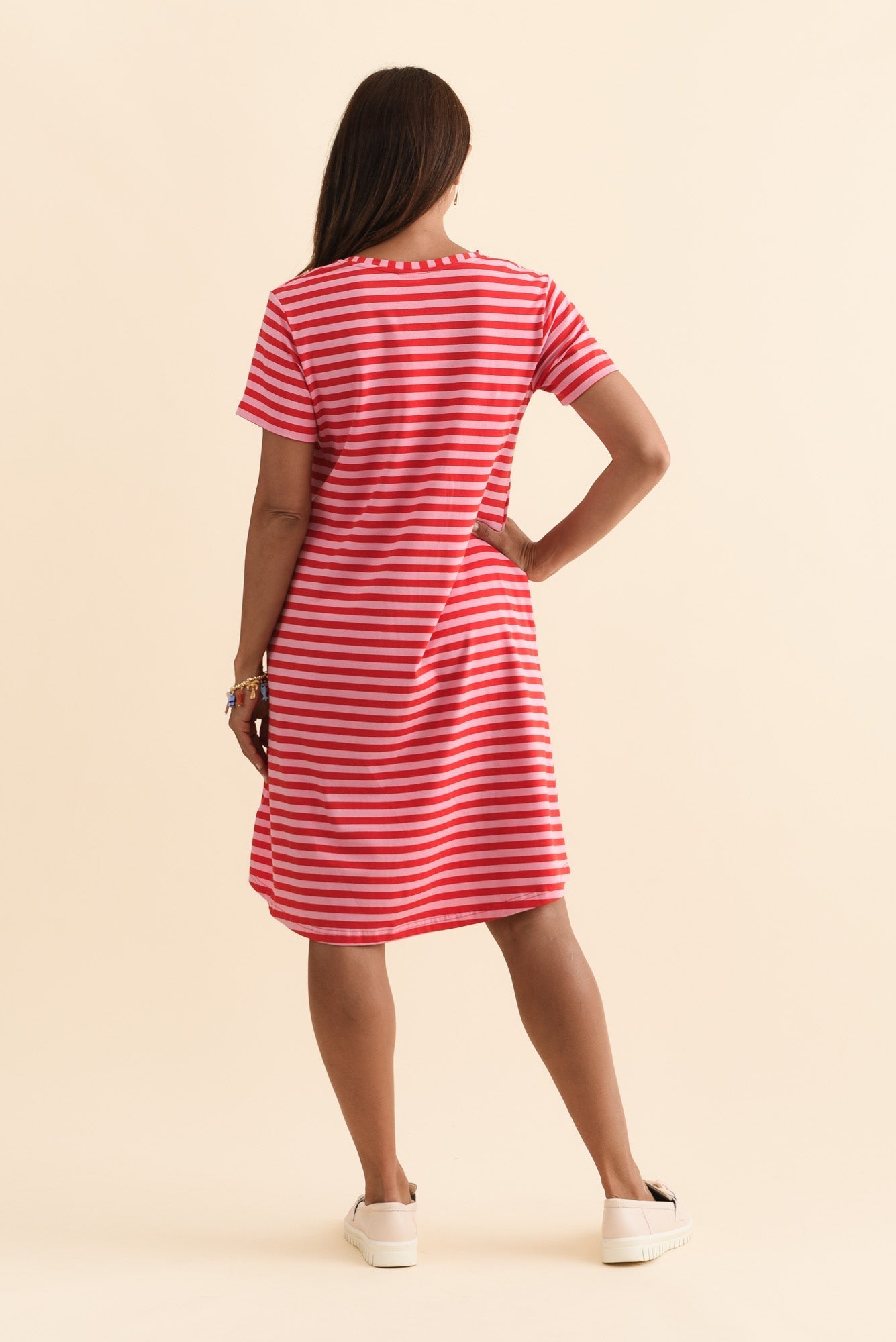 Izzy Red Stripe Cotton Tee Dress Detail View