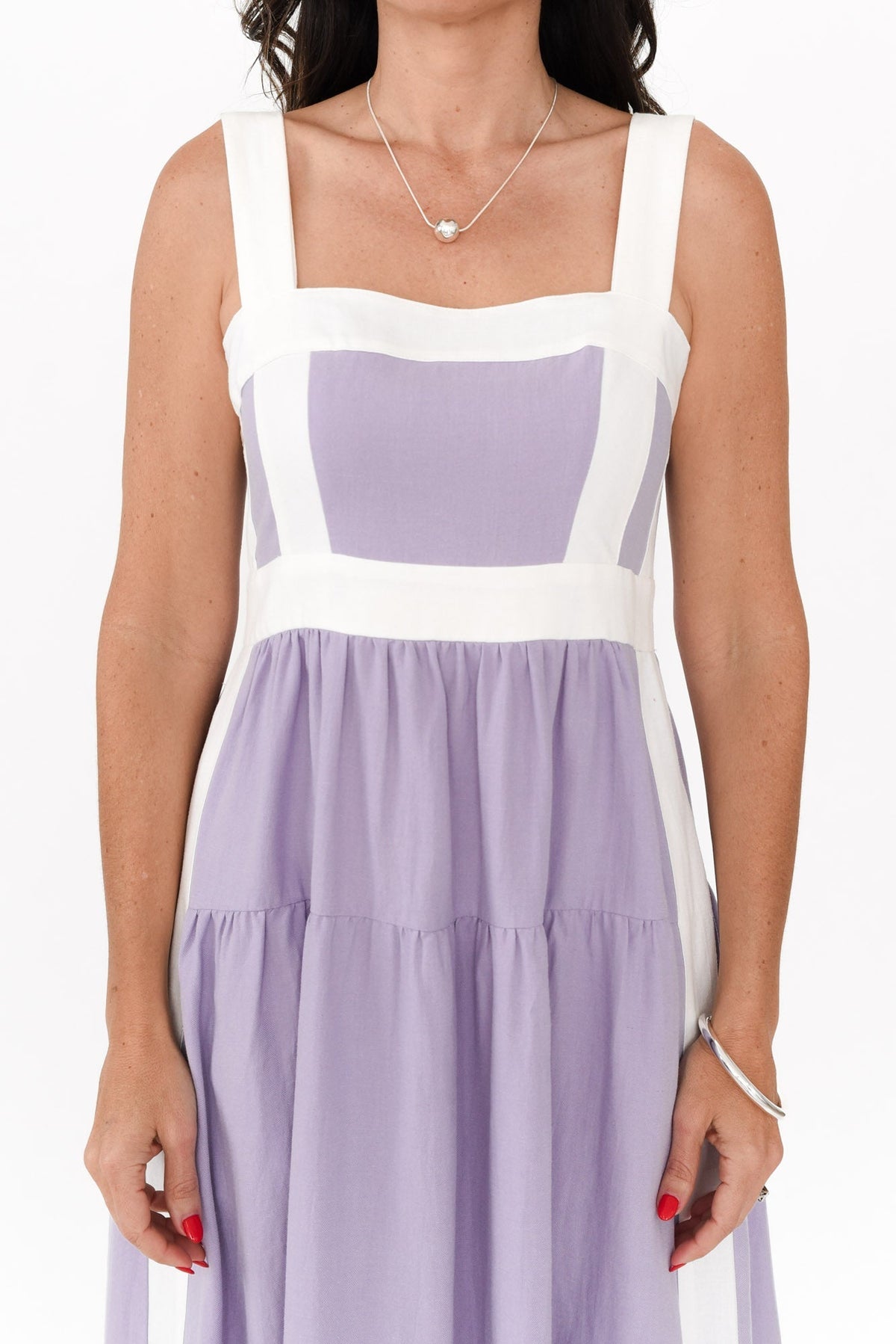 Jolie Purple Trim Cotton Blend Dress Full Length View