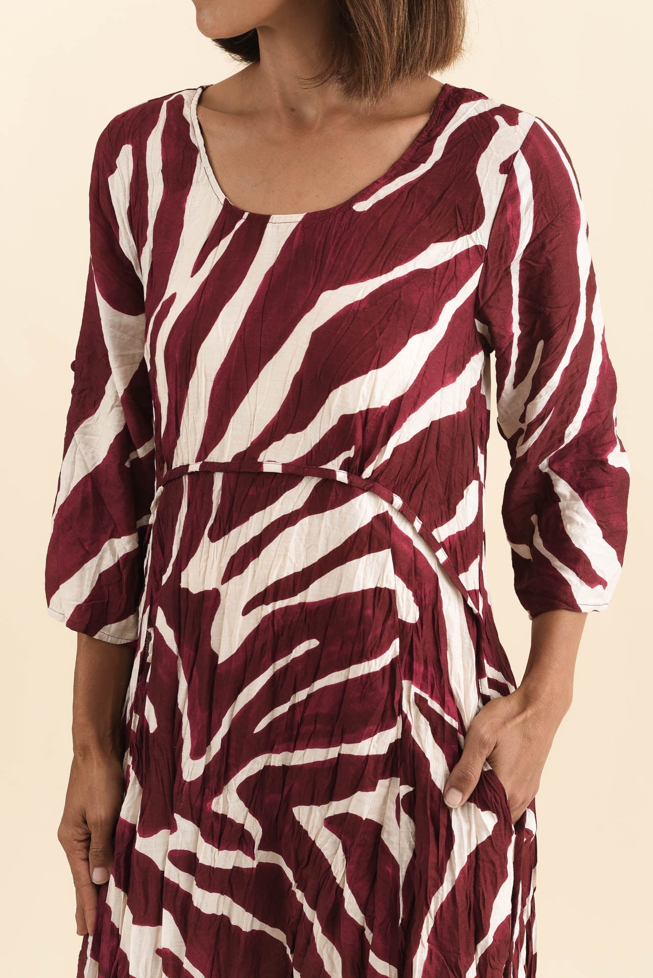 Juna Burgundy Abstract Crescent Dress Detail View