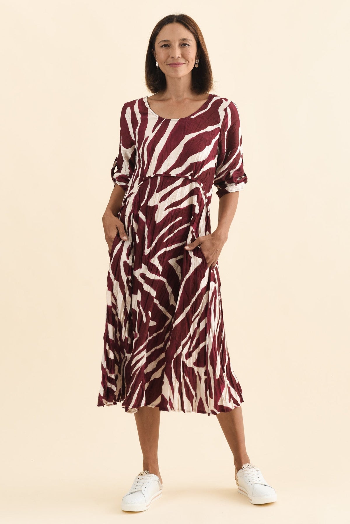 Juna Burgundy Abstract Crescent Dress Front View
