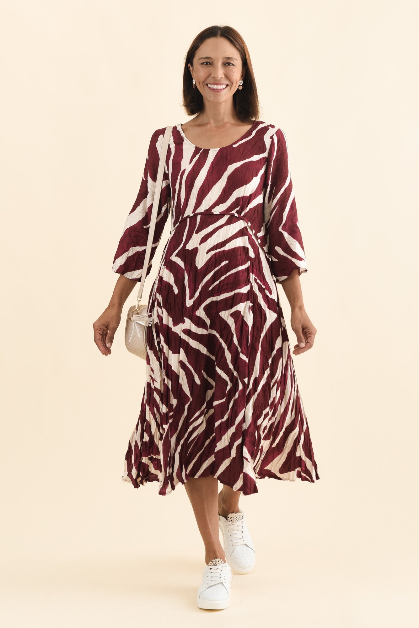 Juna Burgundy Abstract Crescent Dress Front View 2