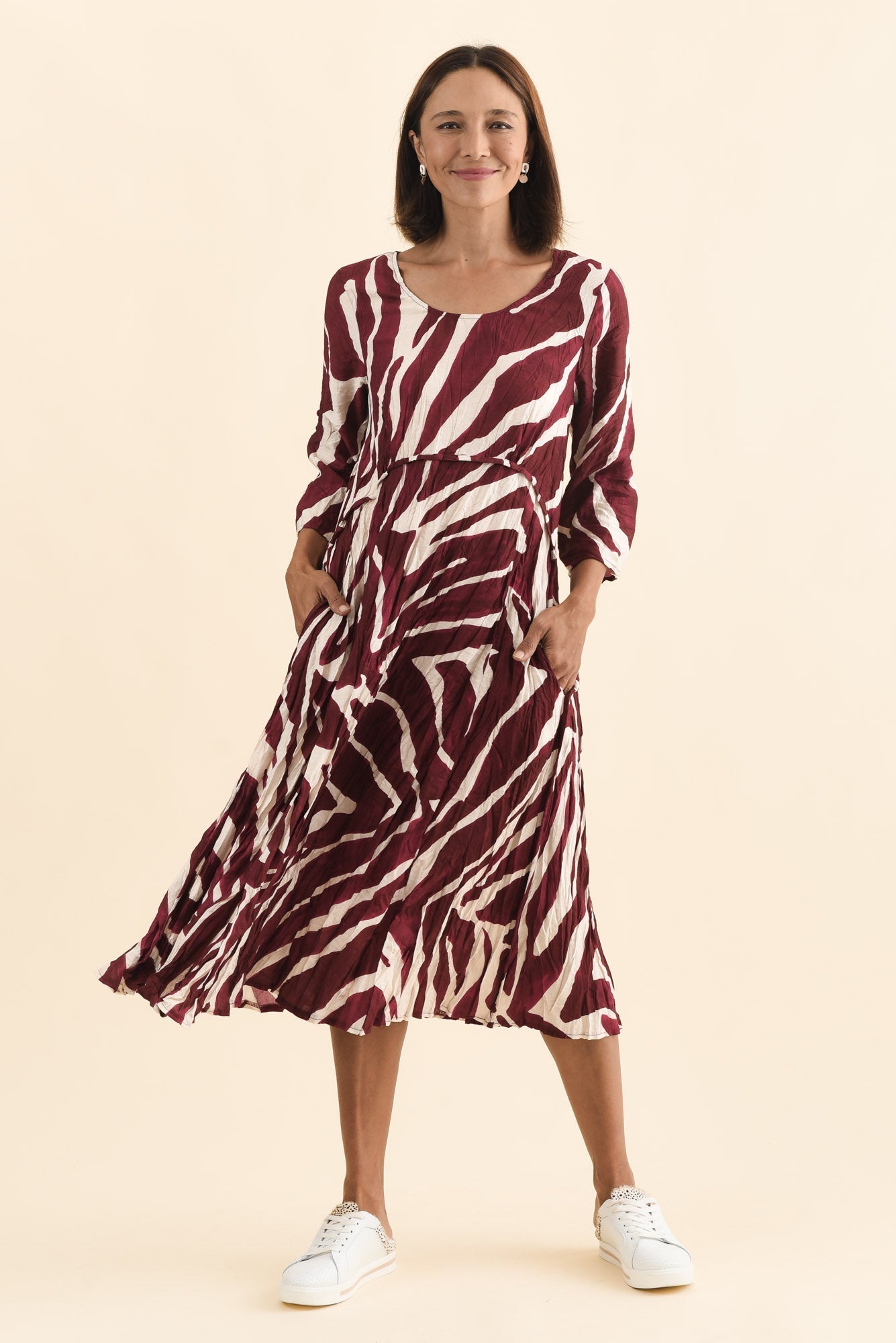 Juna Burgundy Abstract Crescent Dress Full Length View