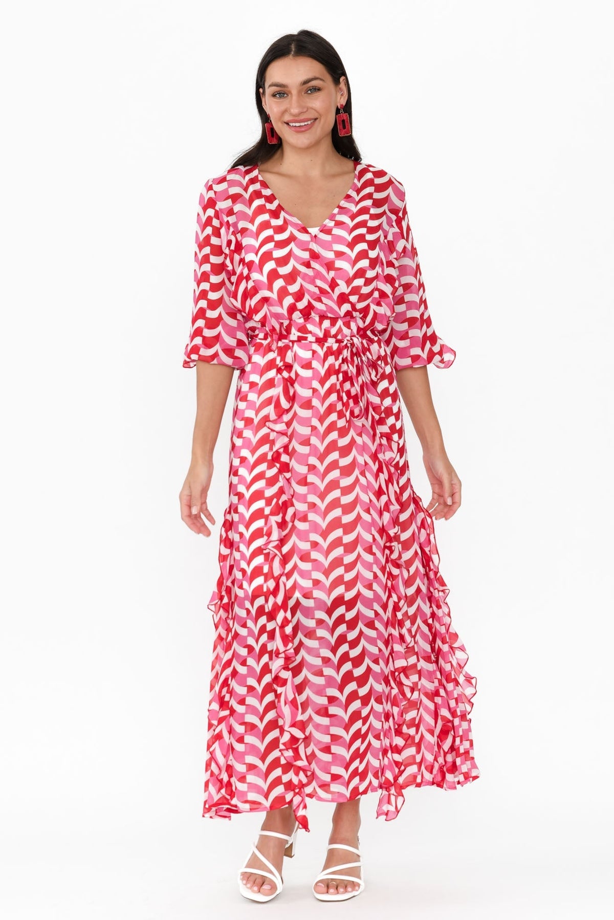Just Love Pink Geo Ruffle Dress Back View 2