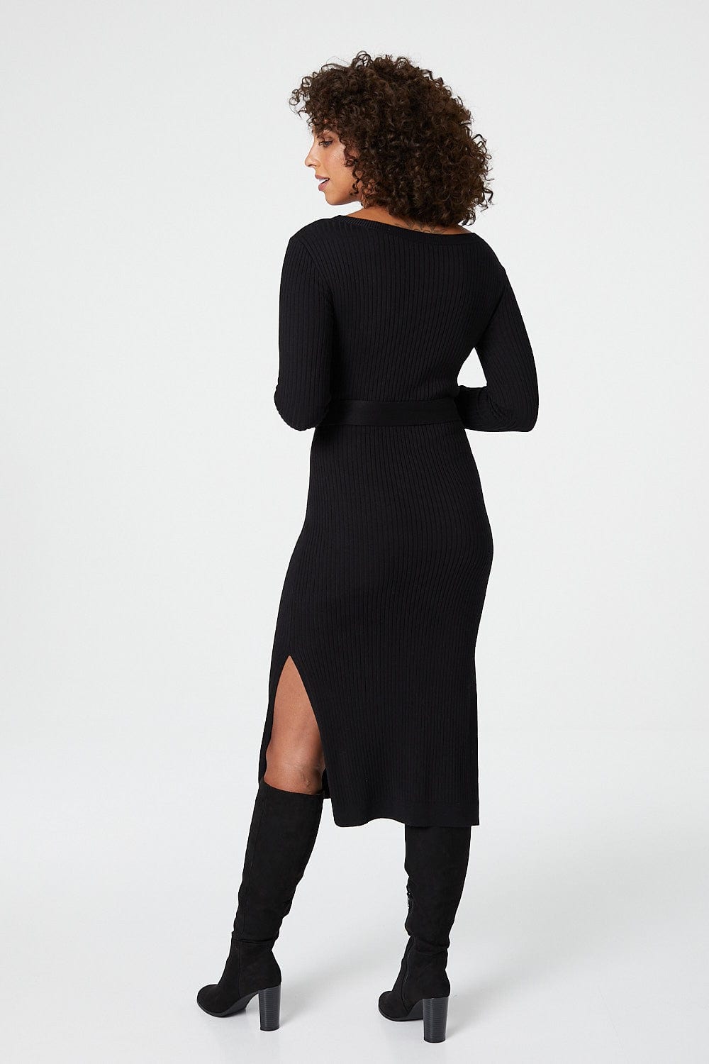 Long Sleeve Knit Bodycon Midi Dress Full Length View 3