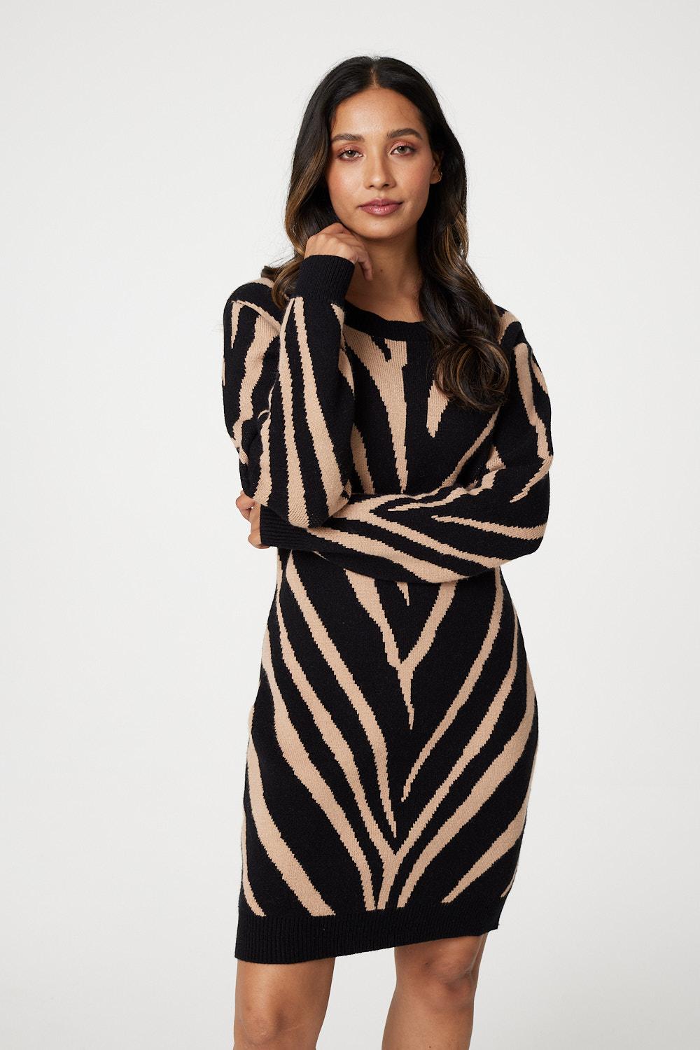 Animal Print Short Knit Dress Back View