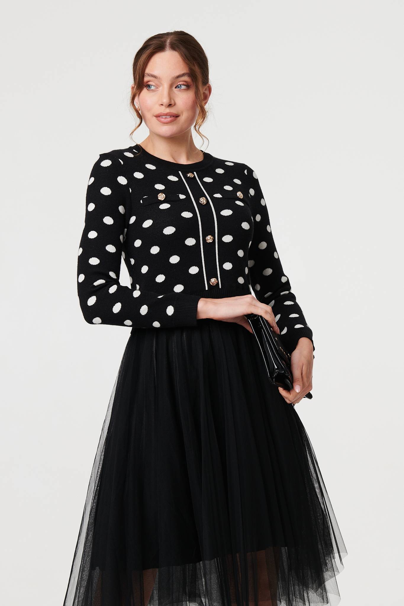 Polka Dot Semi Sheer Mesh Midi Dress Back View