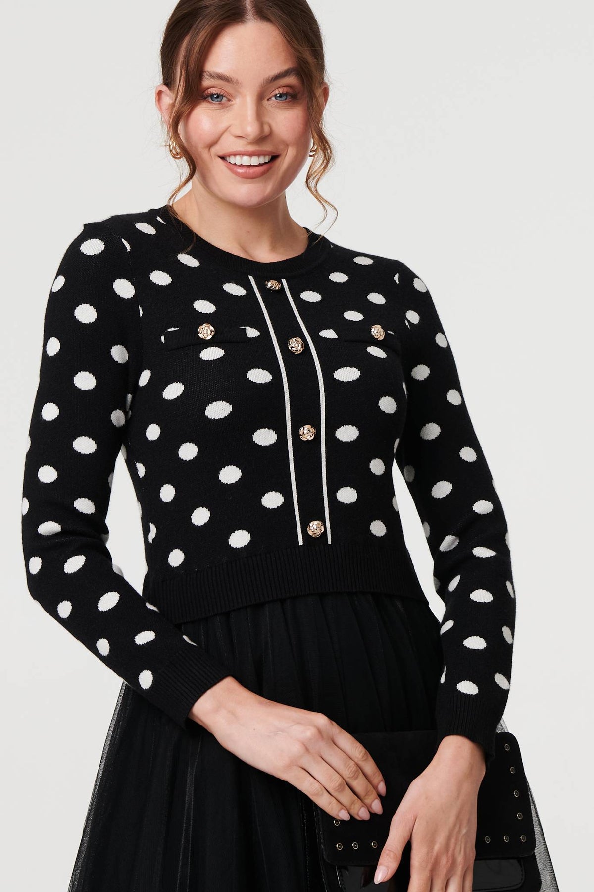 Polka Dot Semi Sheer Mesh Midi Dress Full Length View