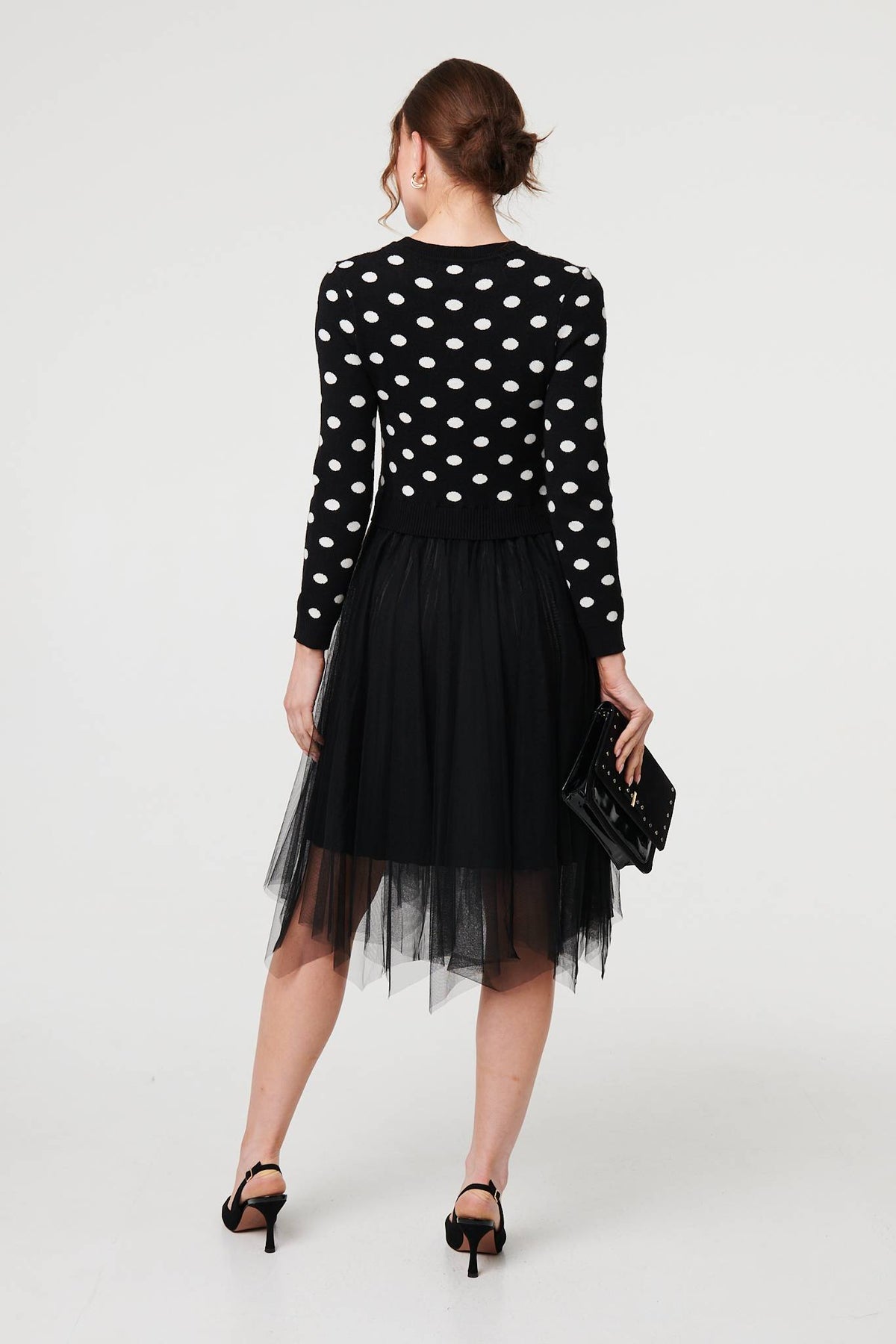 Polka Dot Semi Sheer Mesh Midi Dress Side View
