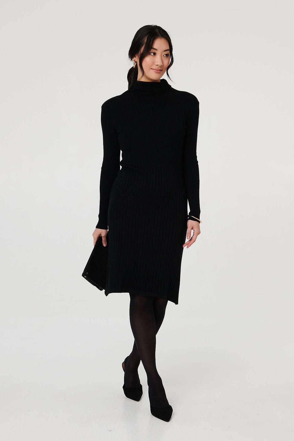 Textured Knit Bodycon Midi Dress Front View 3