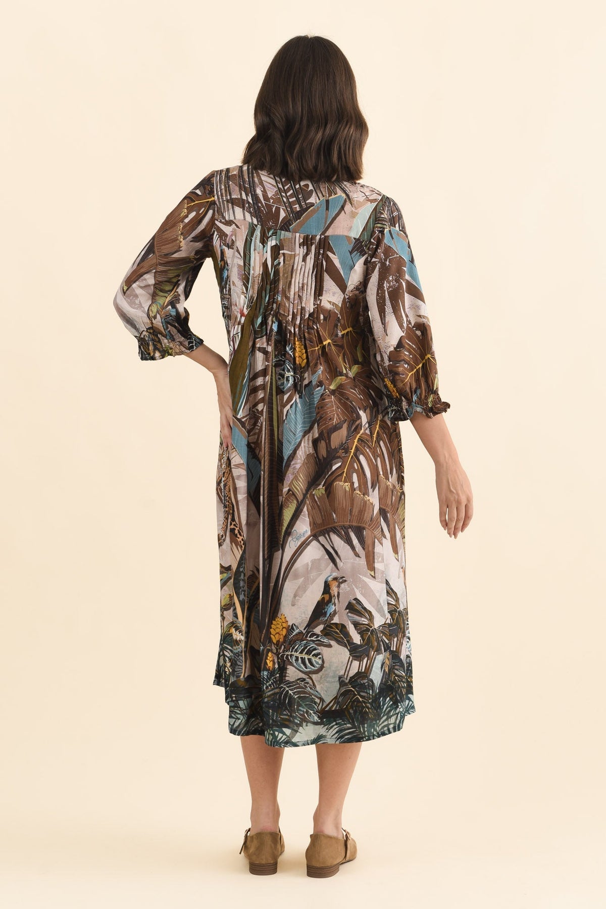 Kalmia Brown Jungle Pleated Tie Dress Detail View
