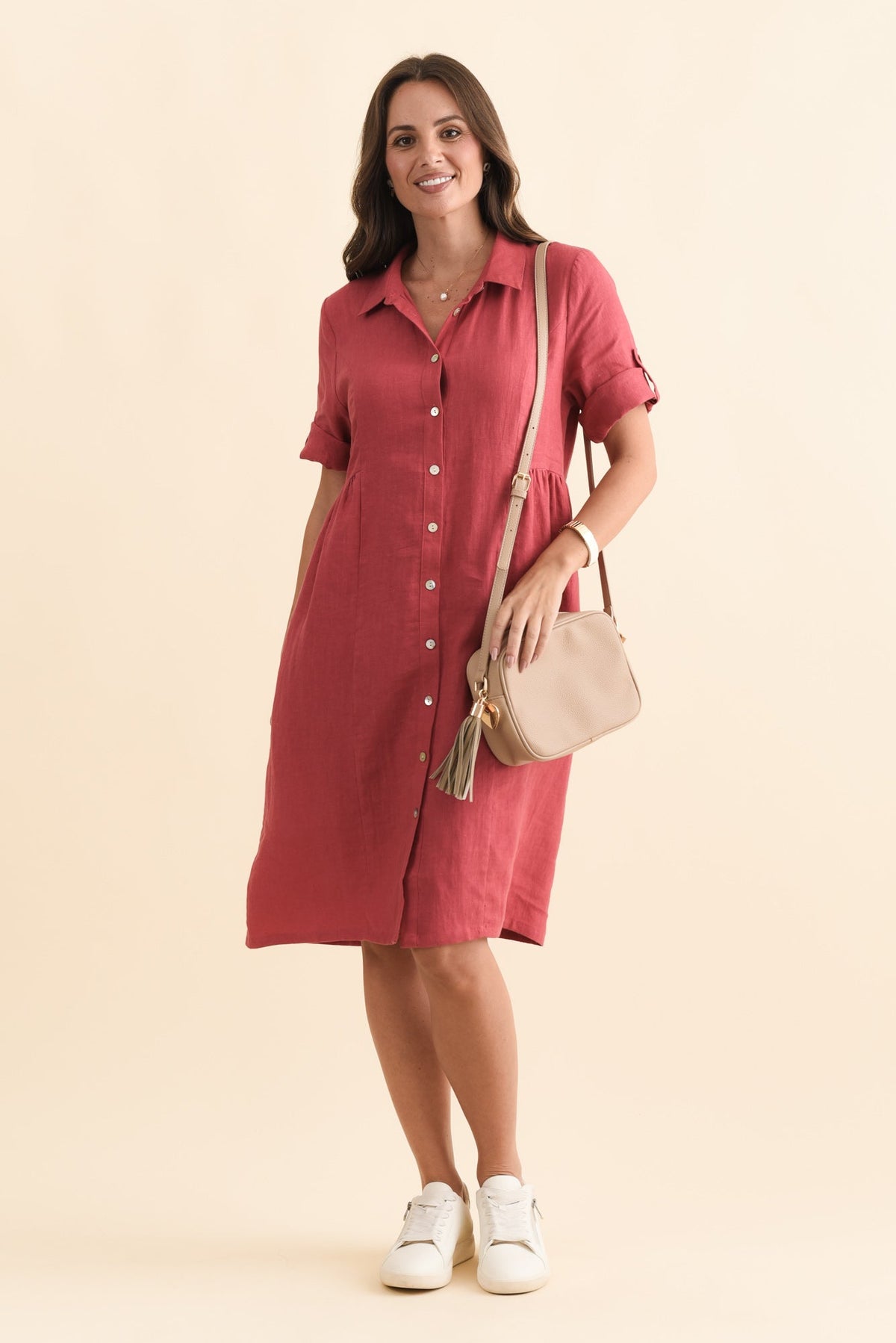 Katy Berry Linen Pocket Dress Front View 2