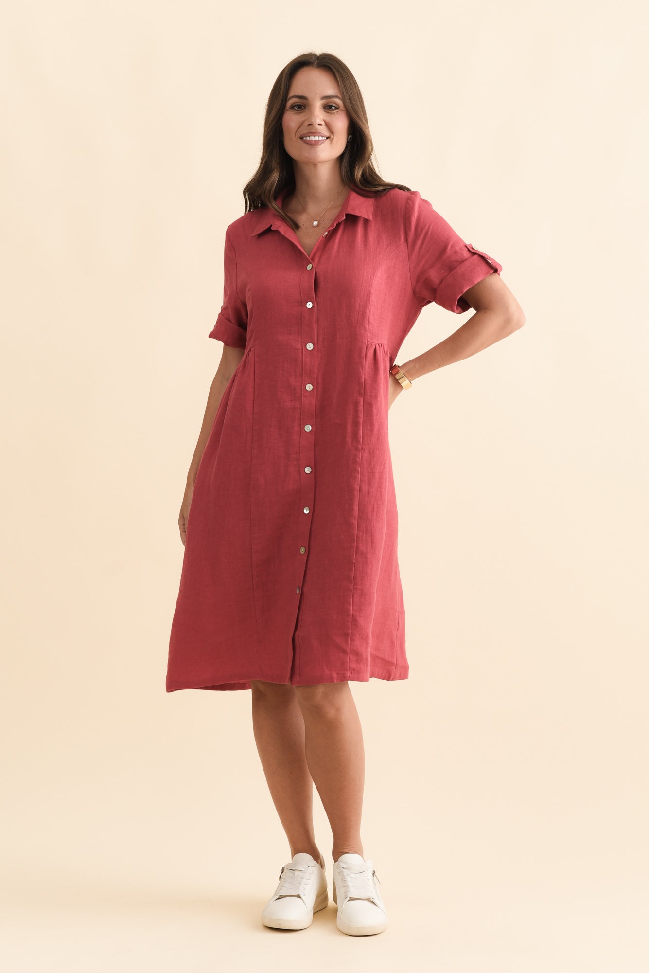Katy Berry Linen Pocket Dress Full Length View