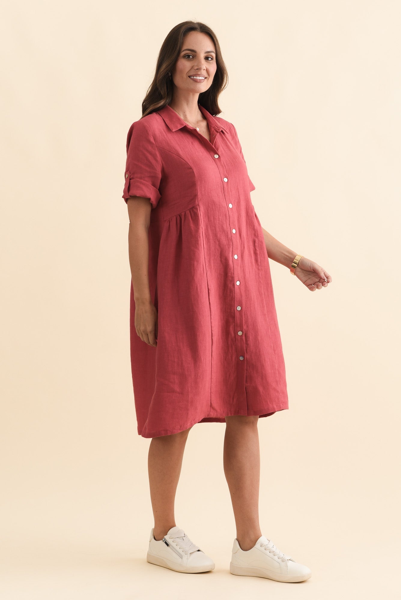 Katy Berry Linen Pocket Dress Back View