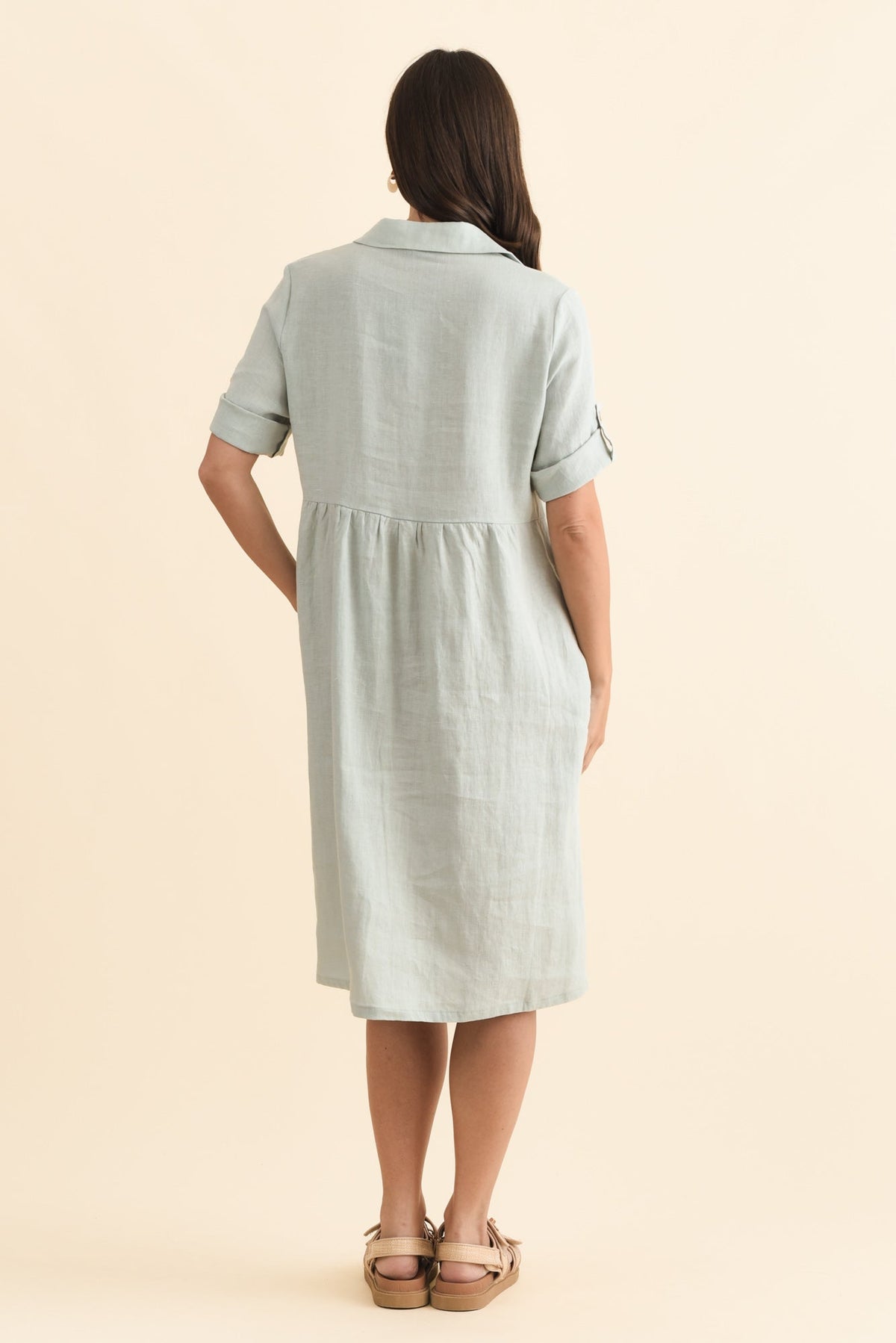 Katy Mint Linen Pocket Dress Side View