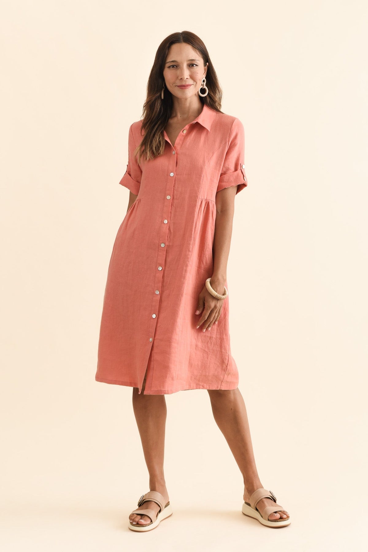 Katy Orange Linen Pocket Dress Back View 2
