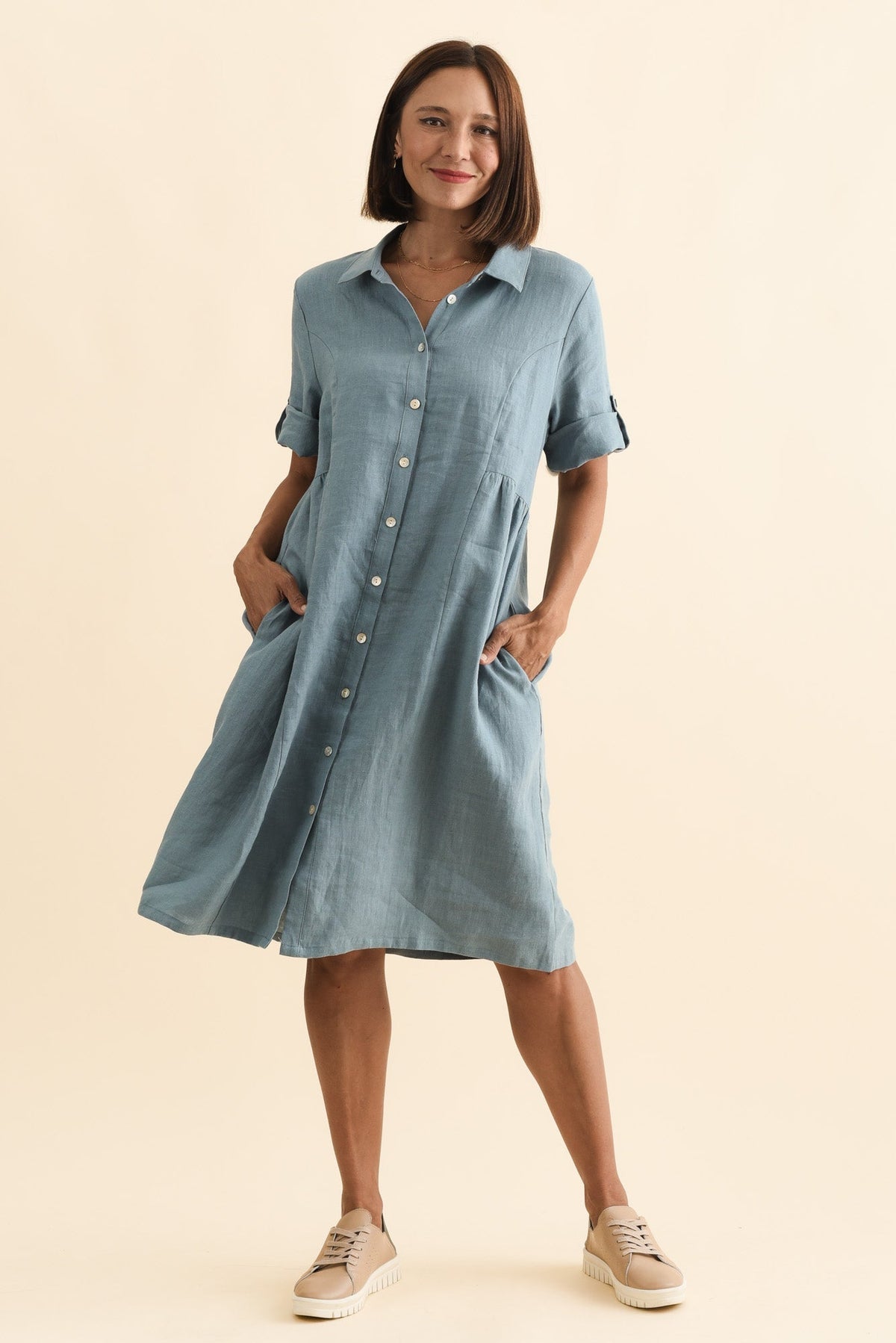 Katy Steel Linen Pocket Dress Detail View