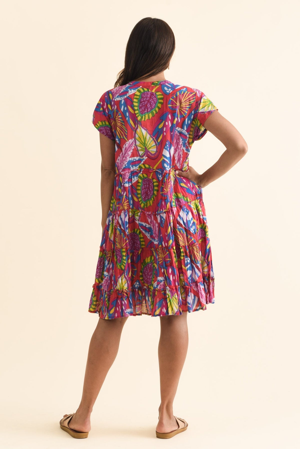 Kaylee Orange Tropical Crinkle Cotton Dress Side View