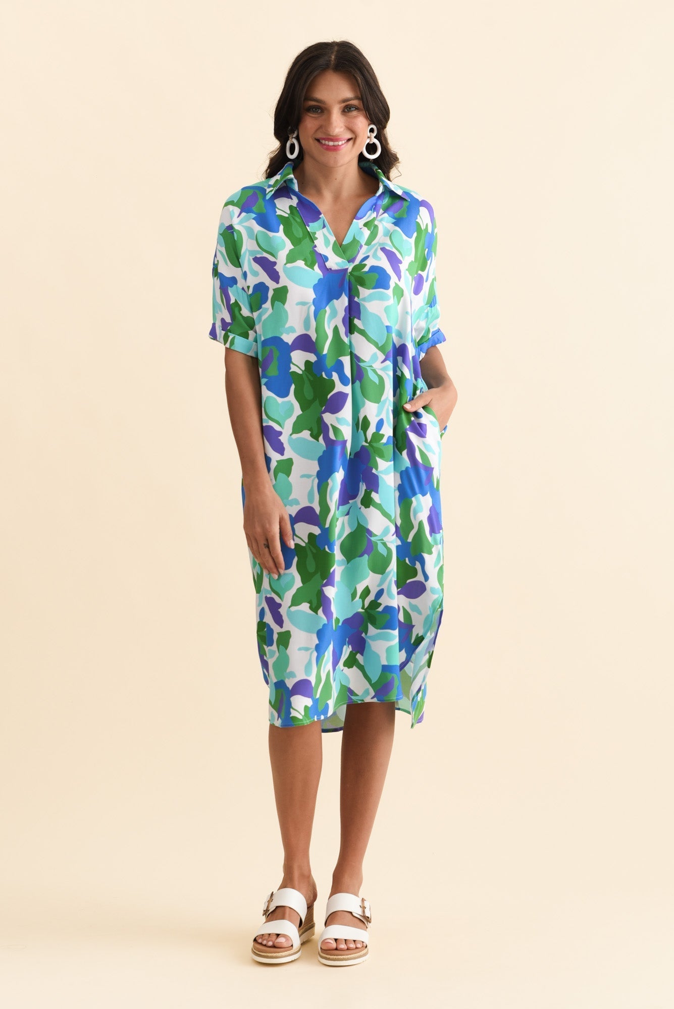 Kazi Green Garden Shirt Dress Full Length View