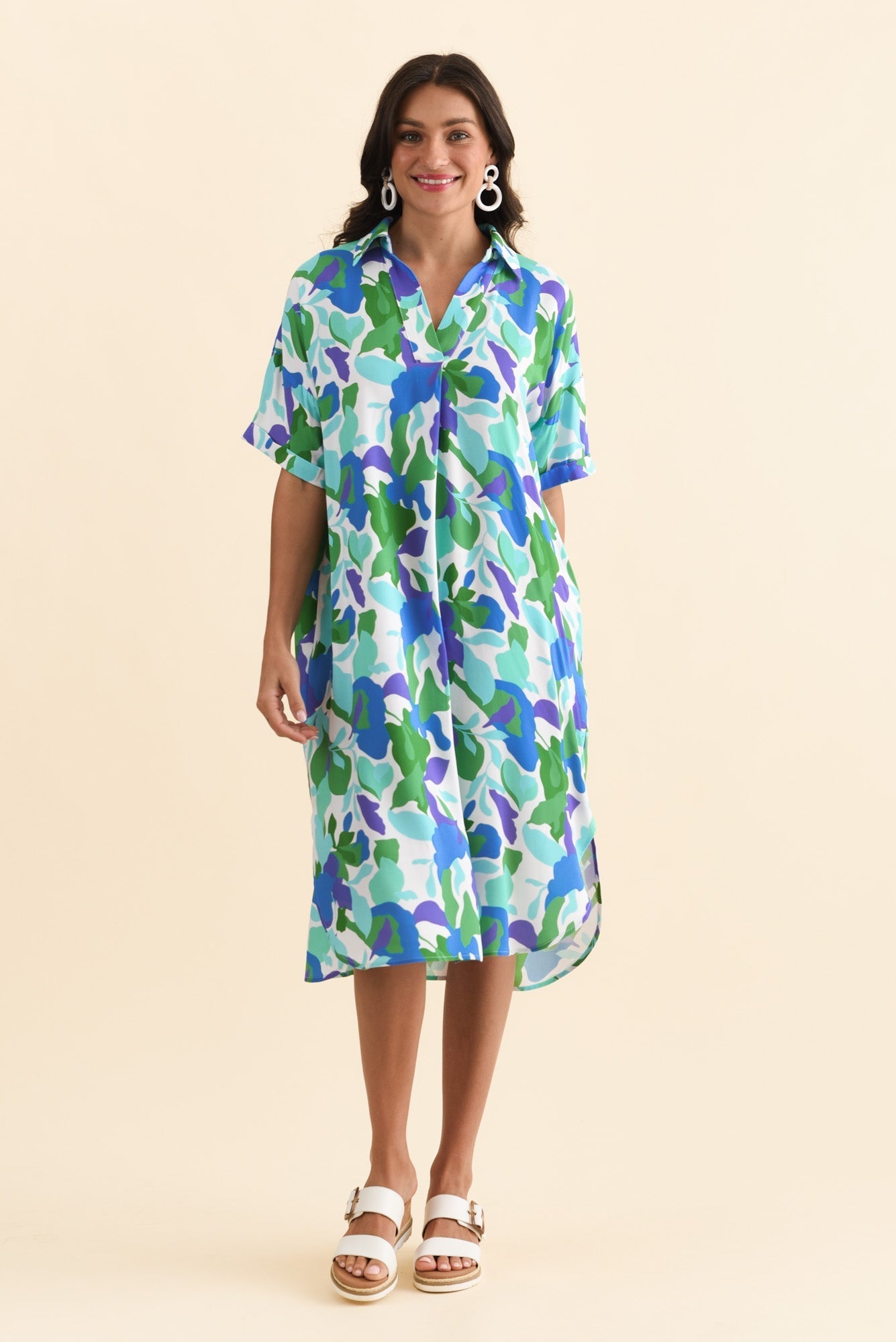 Kazi Green Garden Shirt Dress Front View