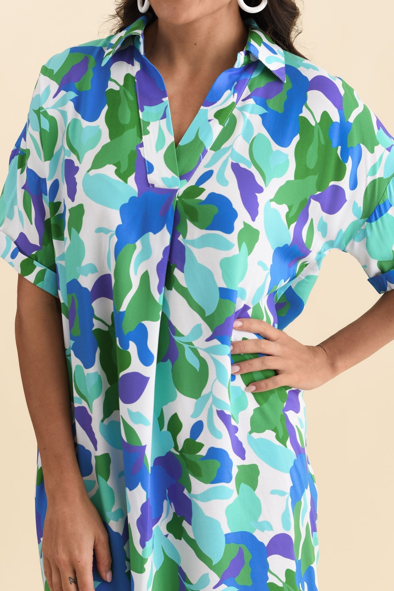 Kazi Green Garden Shirt Dress Detail View