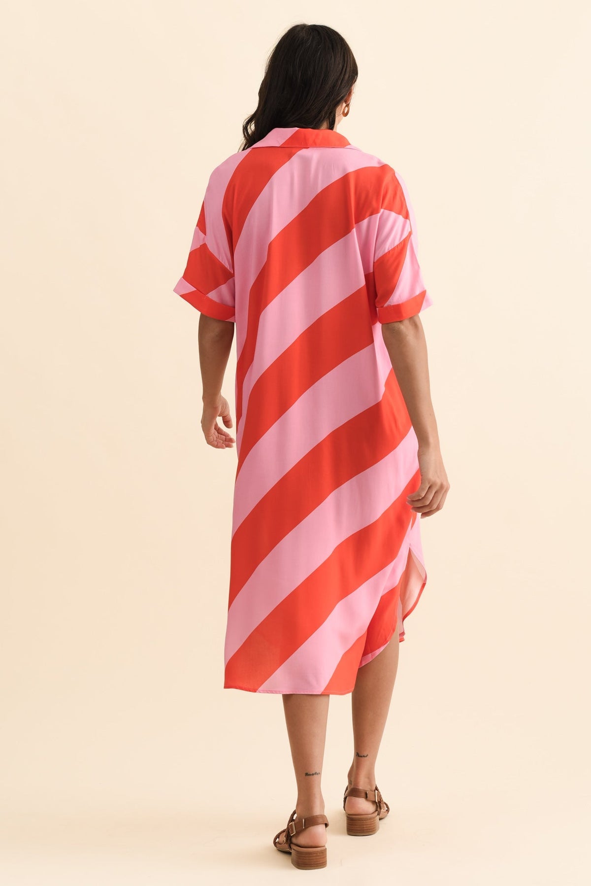 Kazi Pink Stripe Shirt Dress Detail View