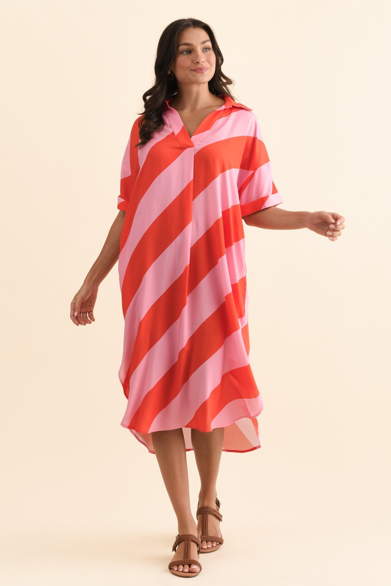 Kazi Pink Stripe Shirt Dress Back View