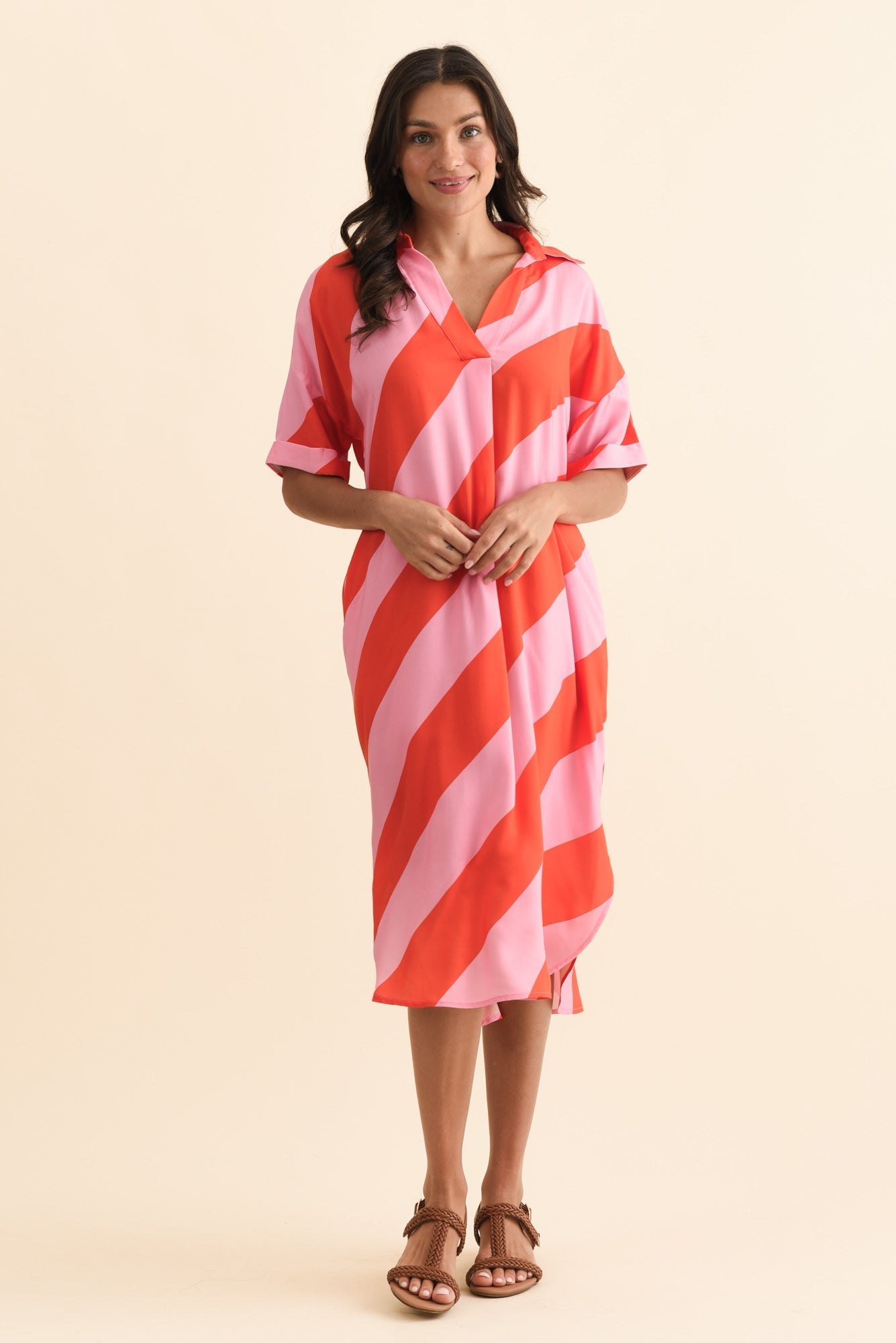 Kazi Pink Stripe Shirt Dress Back View 2