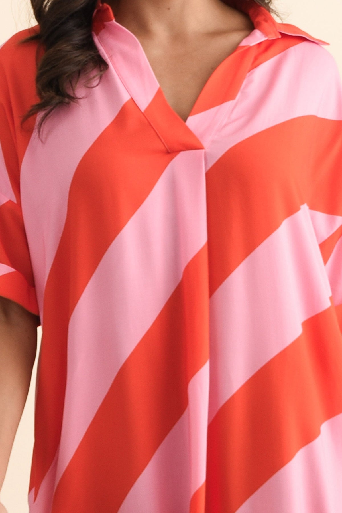 Kazi Pink Stripe Shirt Dress Full Length View