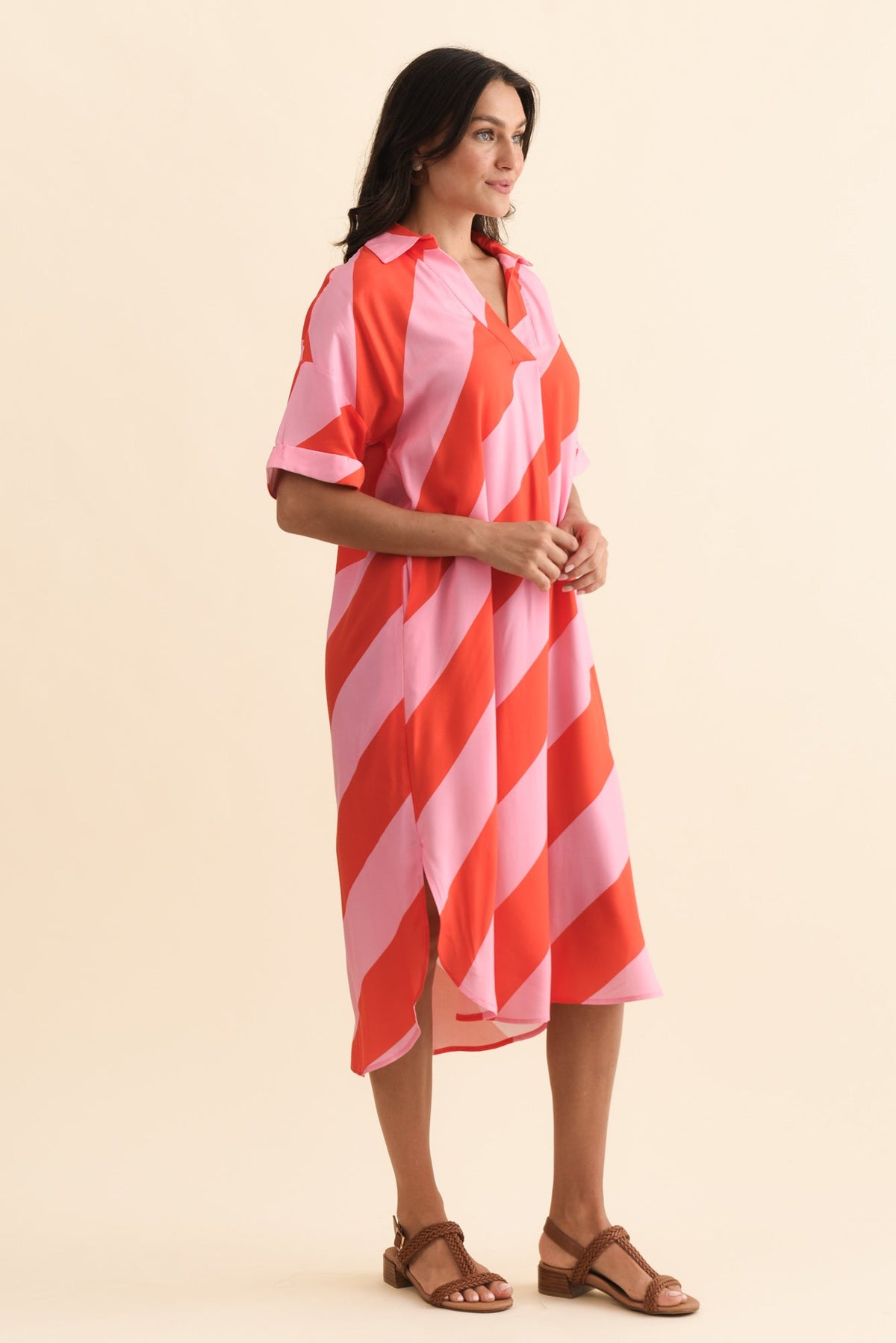 Kazi Pink Stripe Shirt Dress Side View