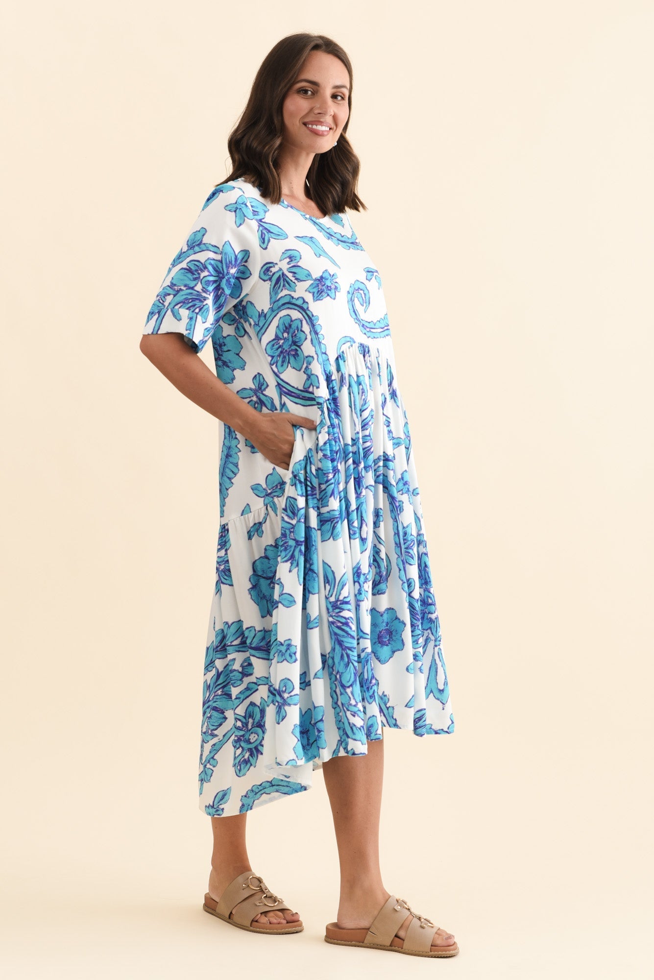 Kiana Blue Paisley Peak Dress Side View