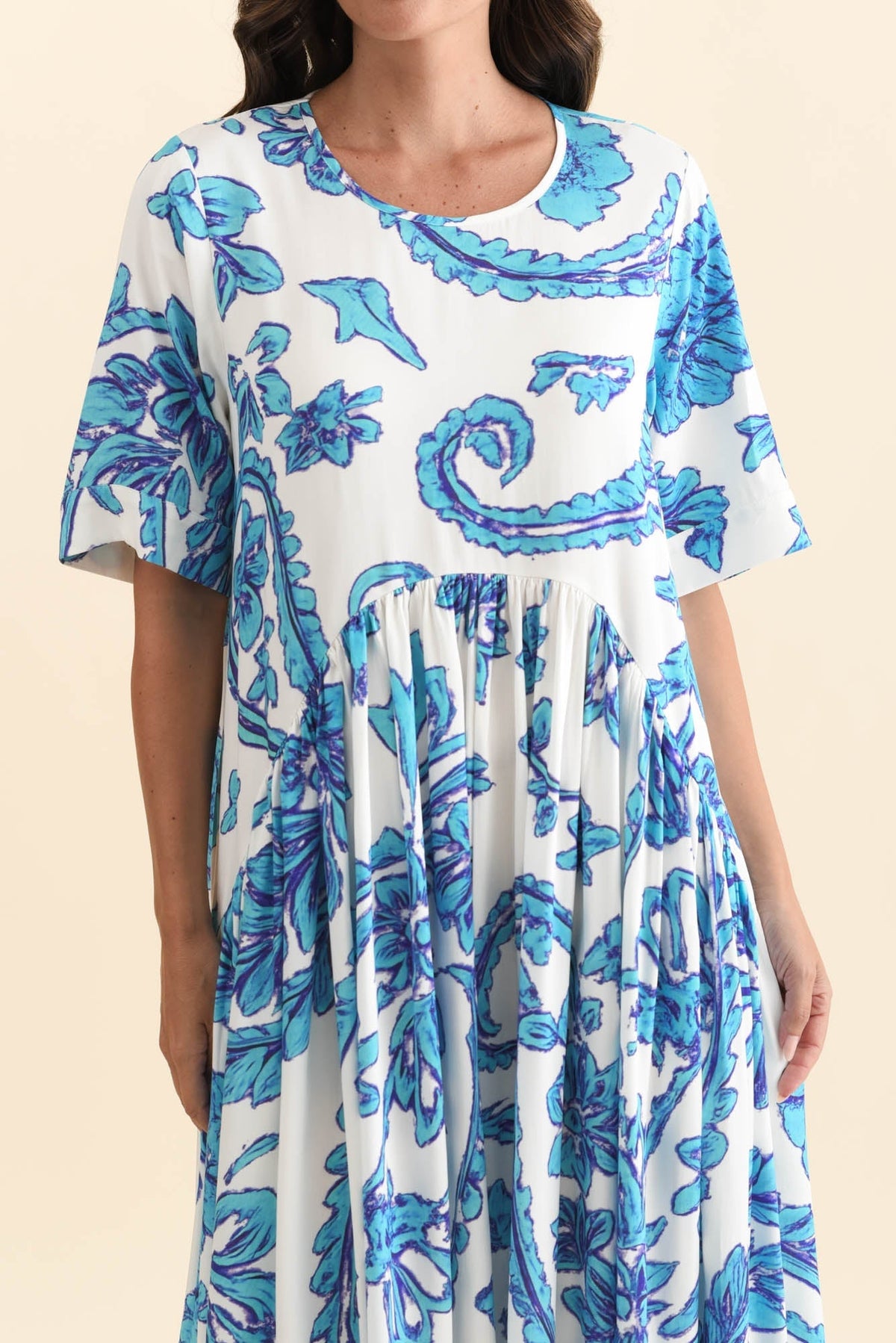 Kiana Blue Paisley Peak Dress Full Length View